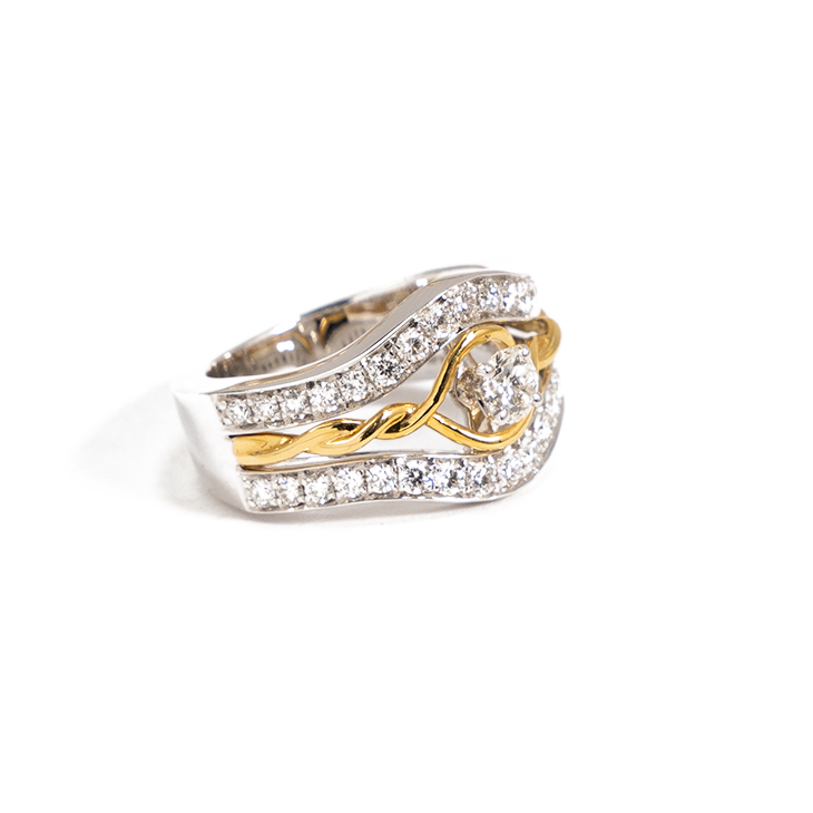 Handmade 18K White and Yellow Gold Diamond Ring