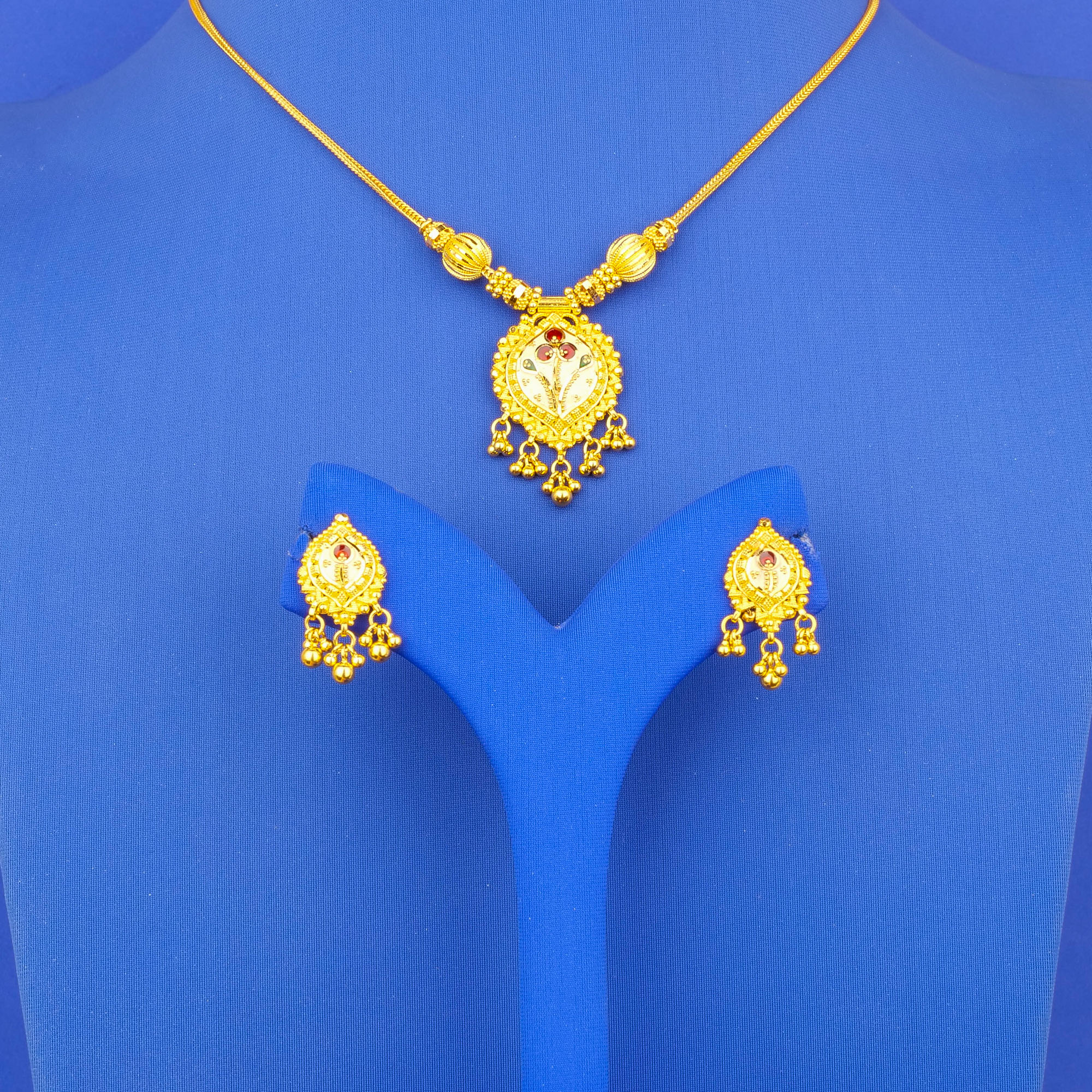 22K Minakari Gold Necklace and Earring Set