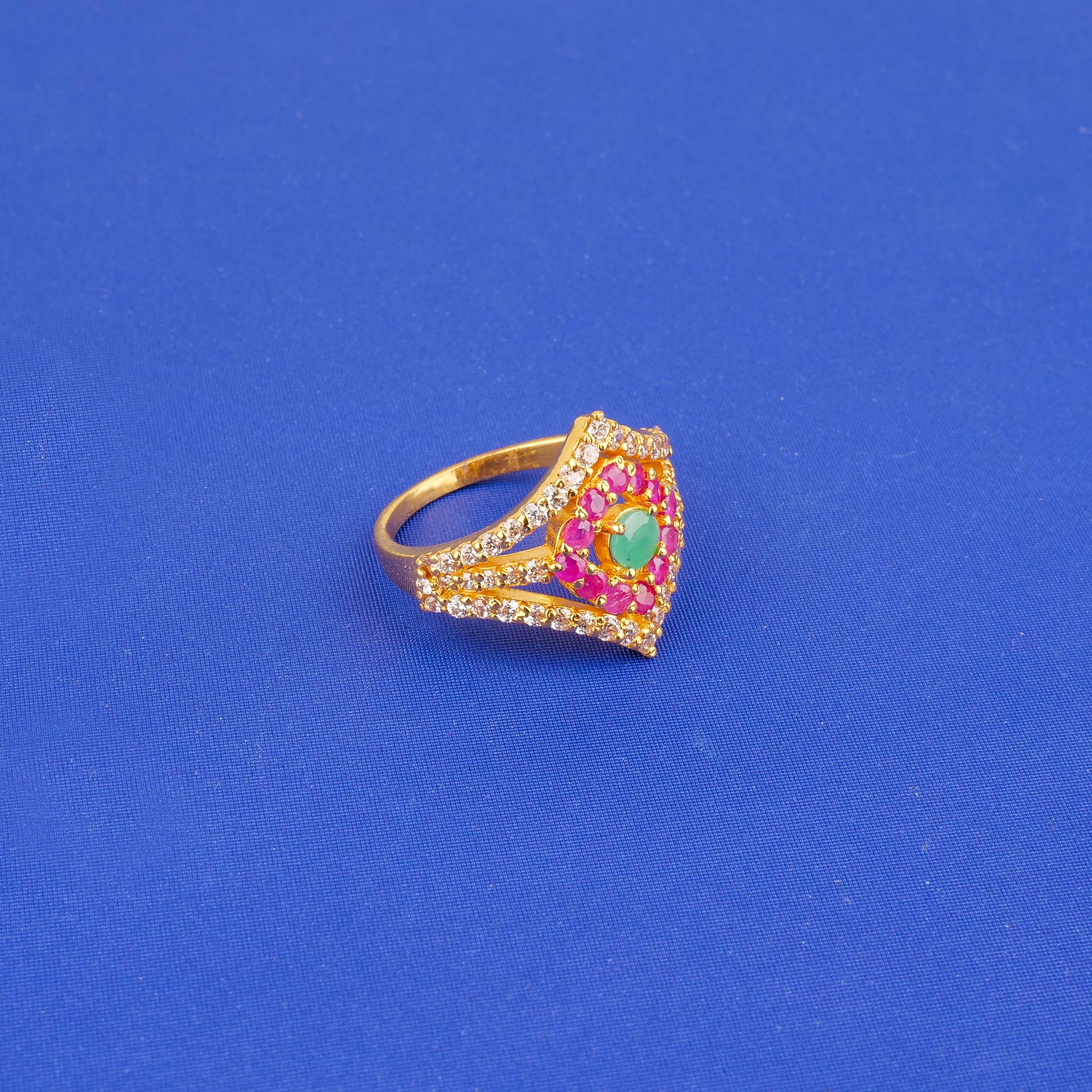 22K Gold Ruby Emerald Cubic Zirconia Ring