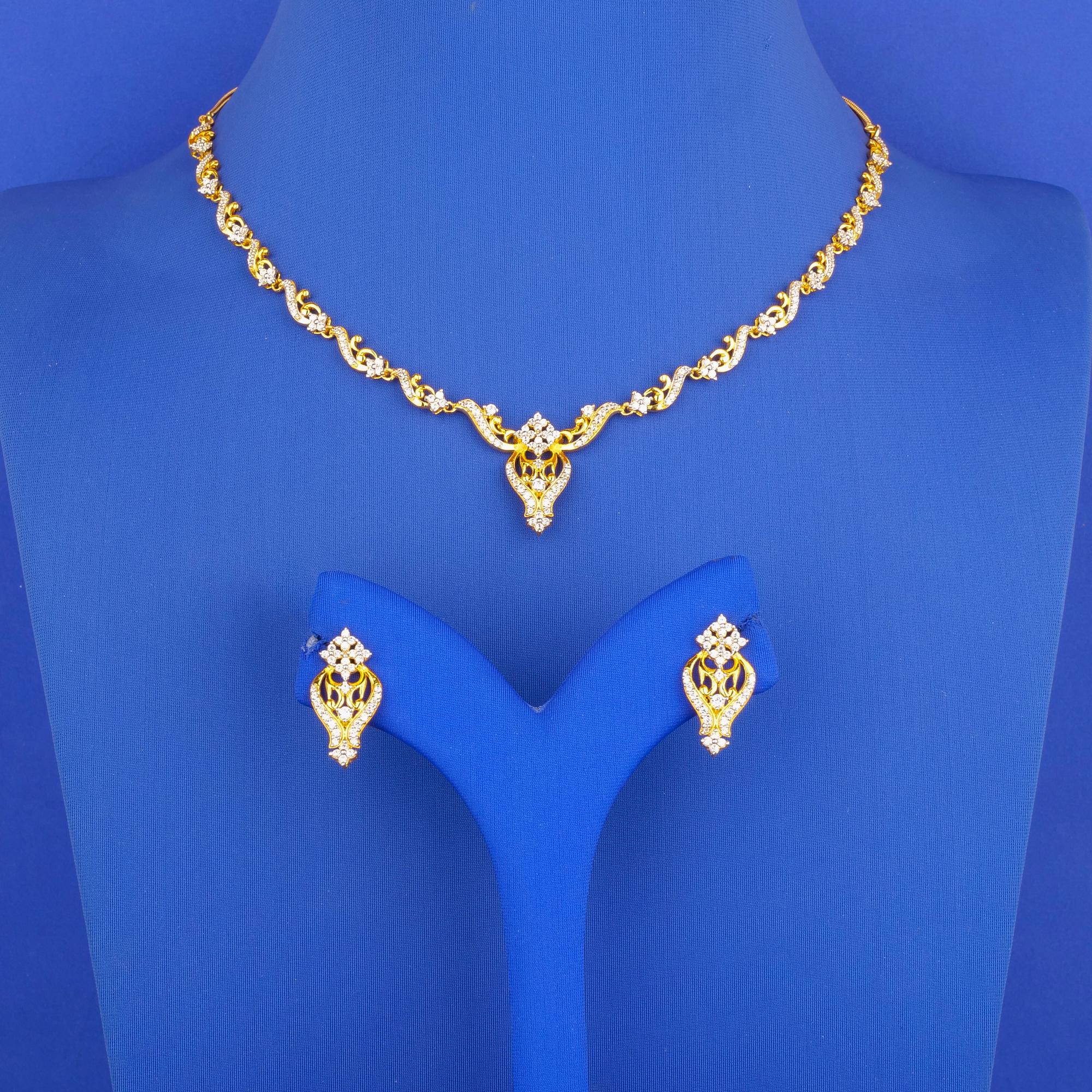 22K Gold CZ Necklace Earring Set