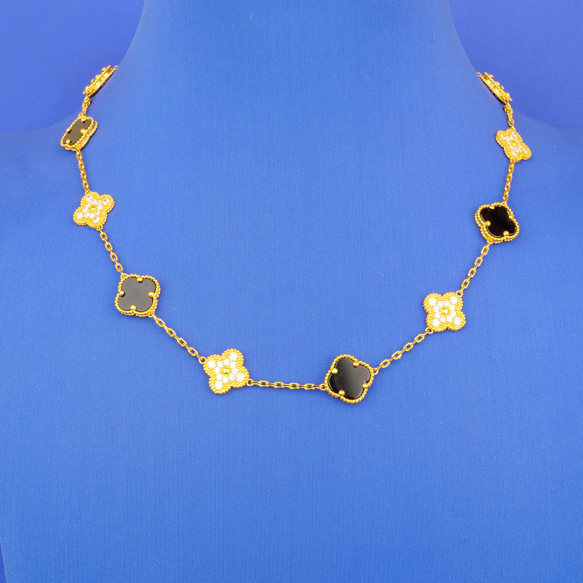 22K Gold Onyx CZ Necklace