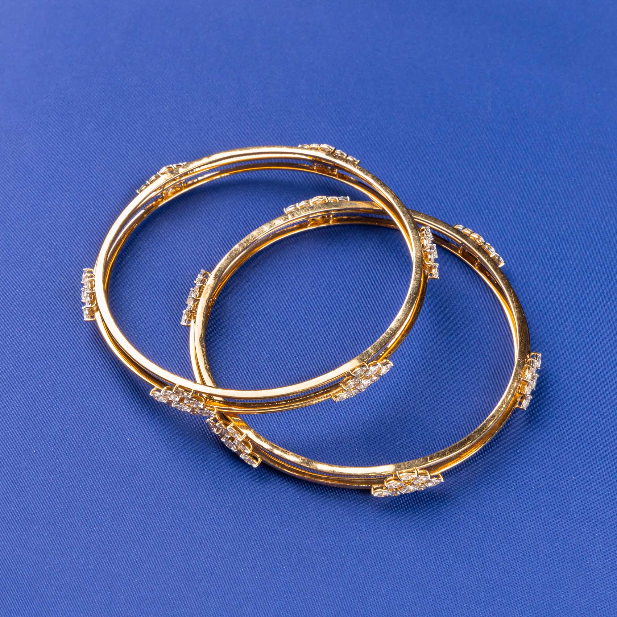 Sunshine Radiance: Handmade 18K Yellow Gold Diamond Bangles