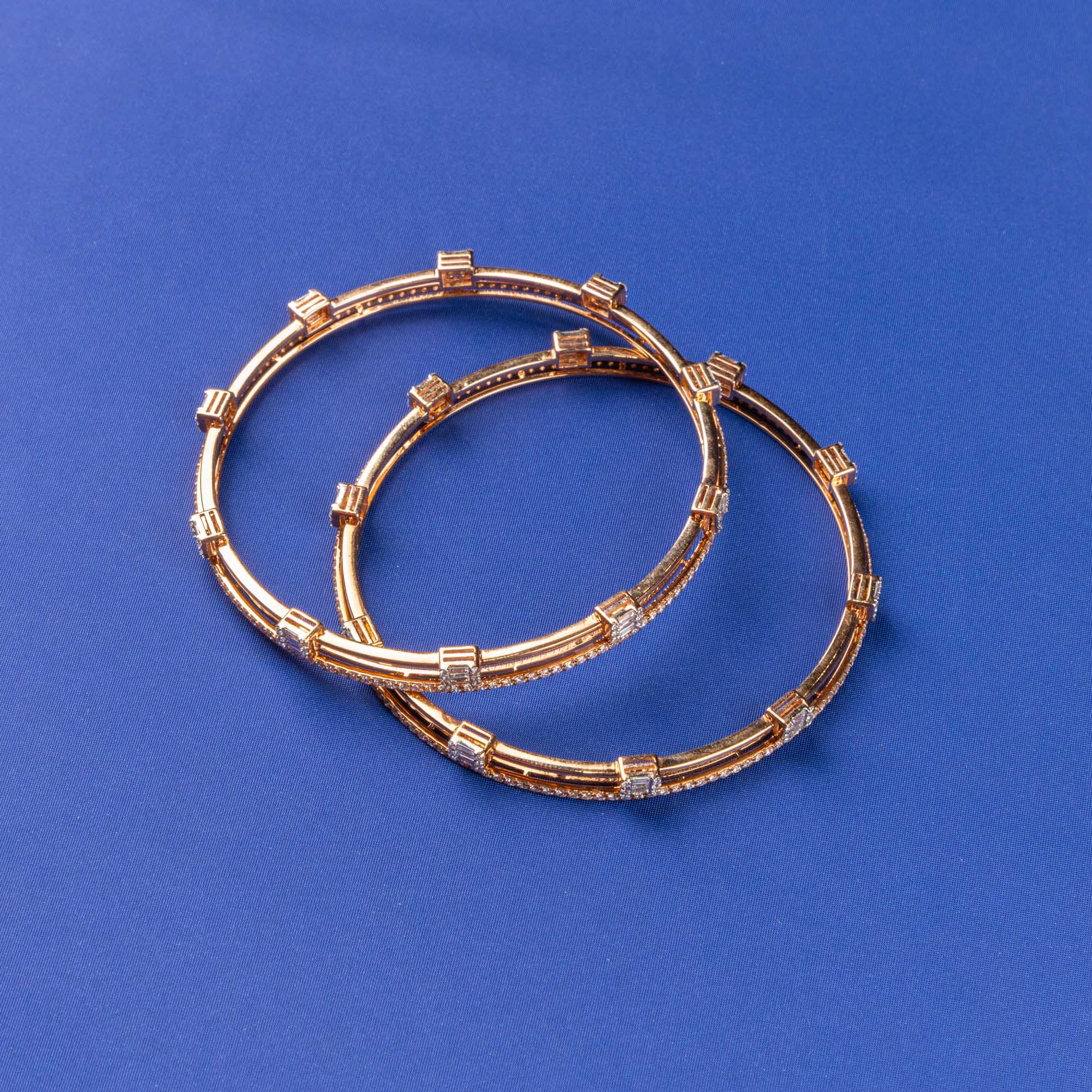 Rosy Glow: Handmade 18K Rose Gold Diamond Bangles