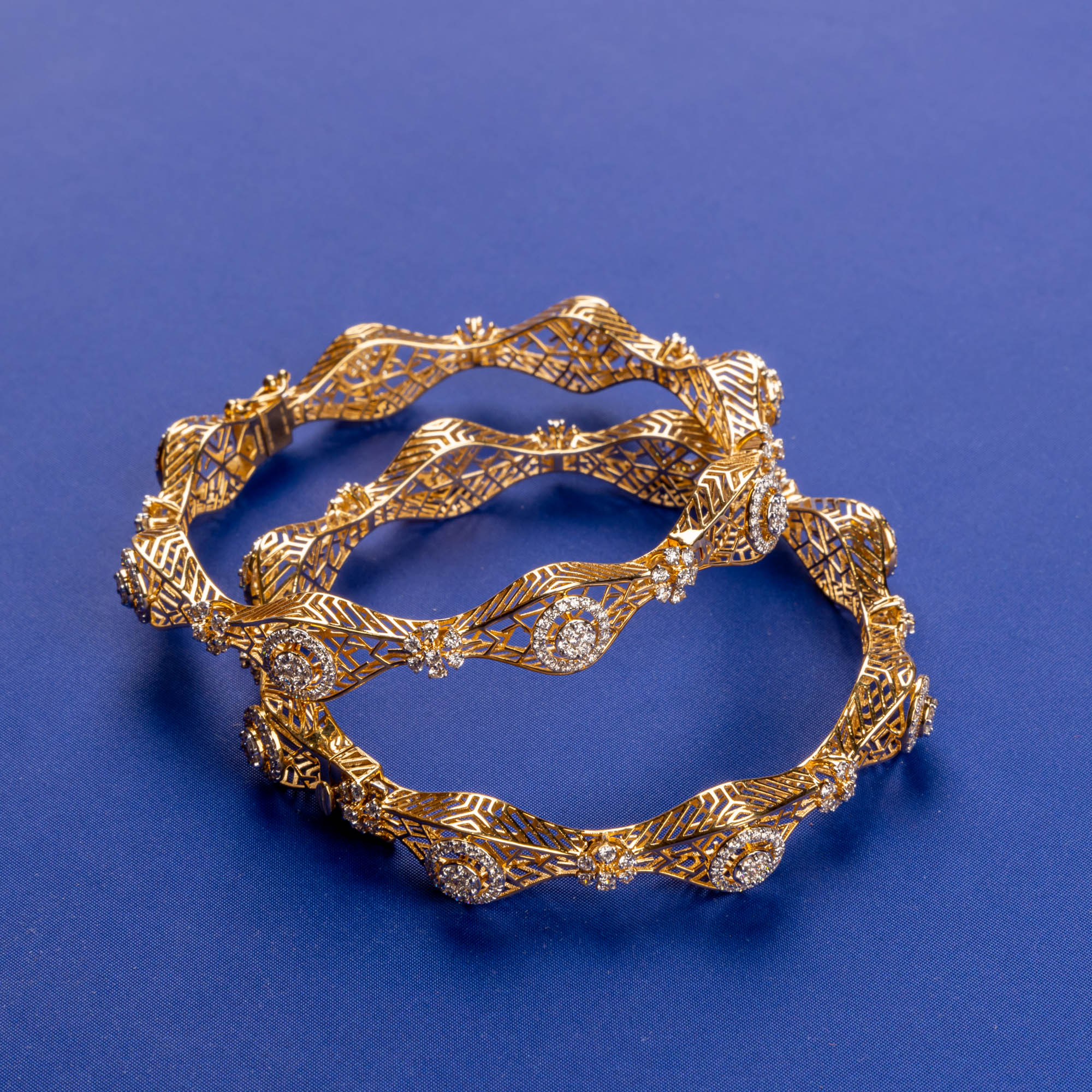 Yellow Gold Enchantment: Handmade 18K YG Diamond Bangles