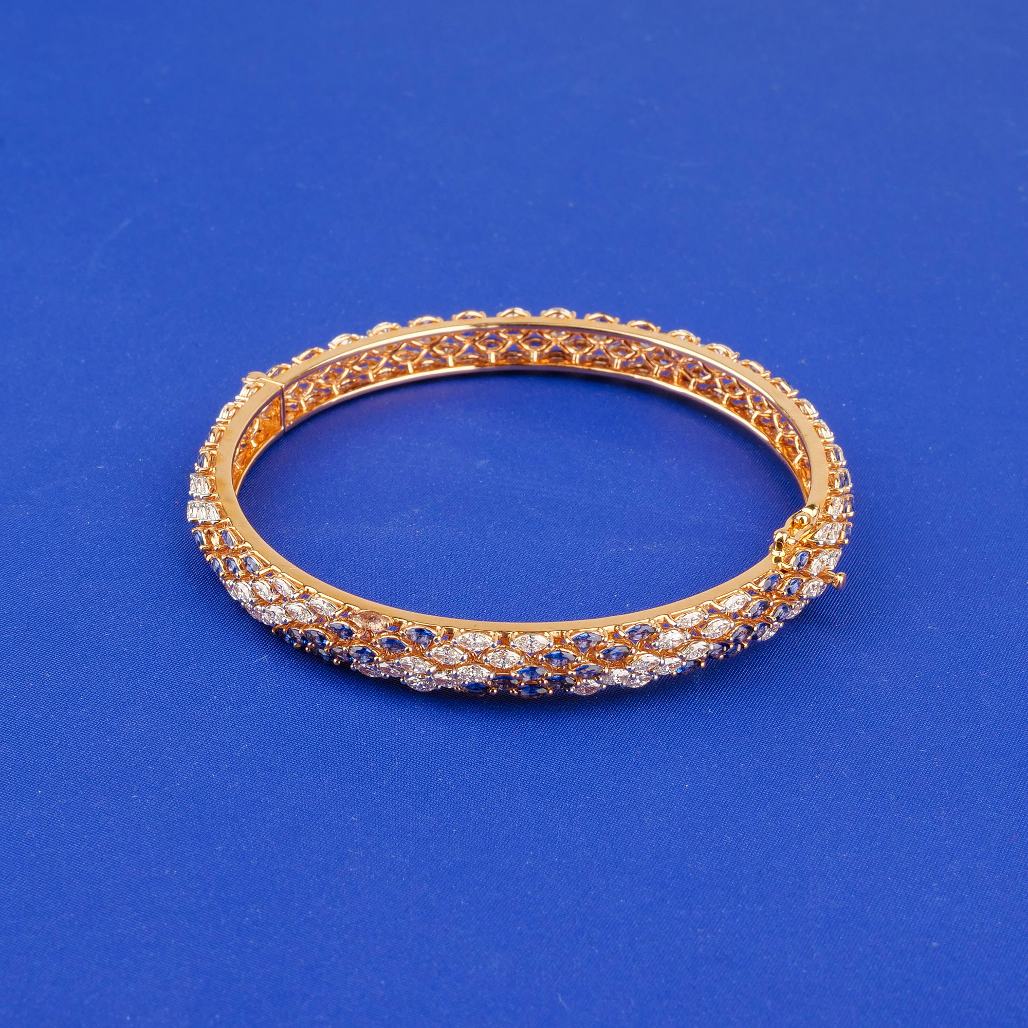 18K Rose Gold Diamond Bangle w/ Blue Sapphire