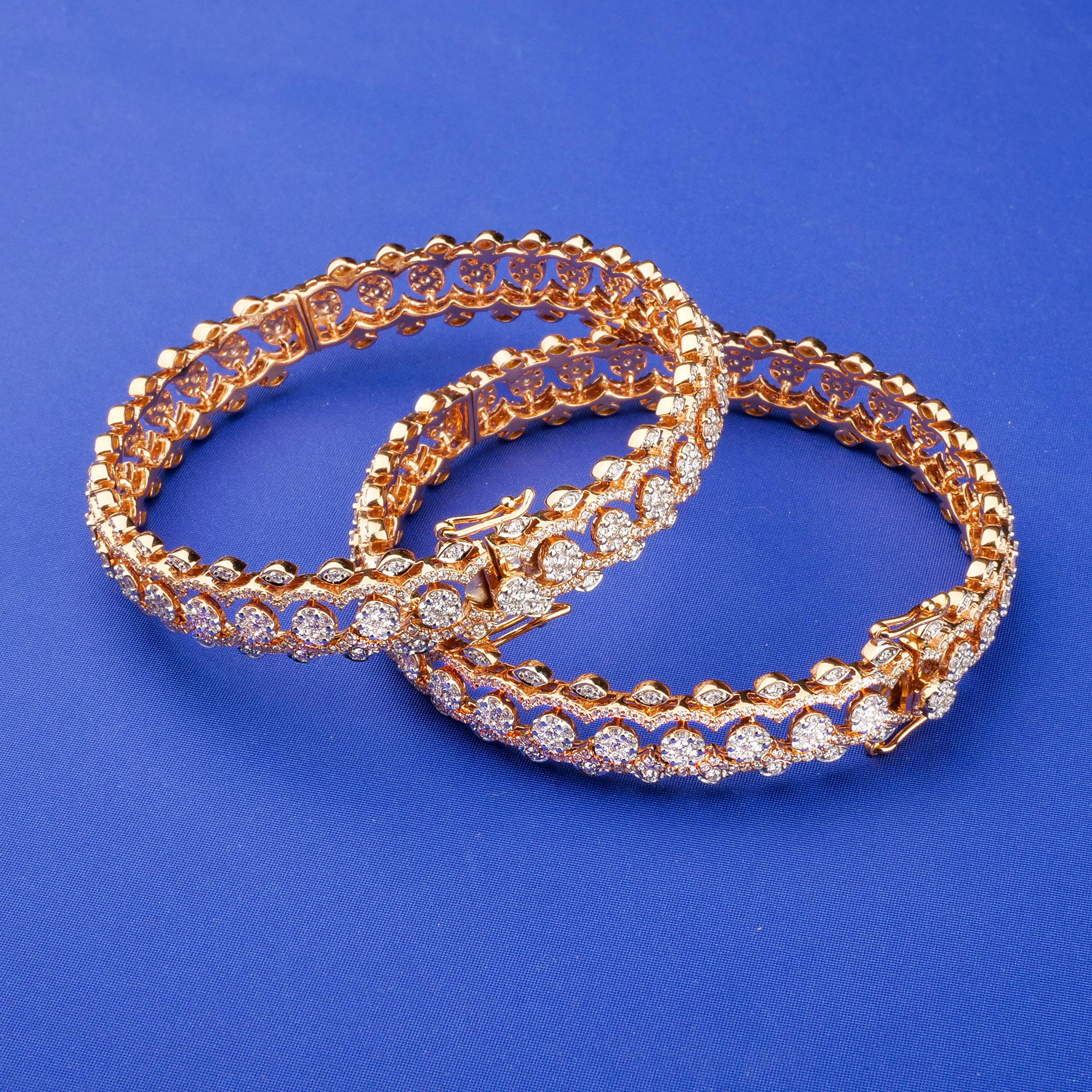 18K Rose Gold Diamond Bangles