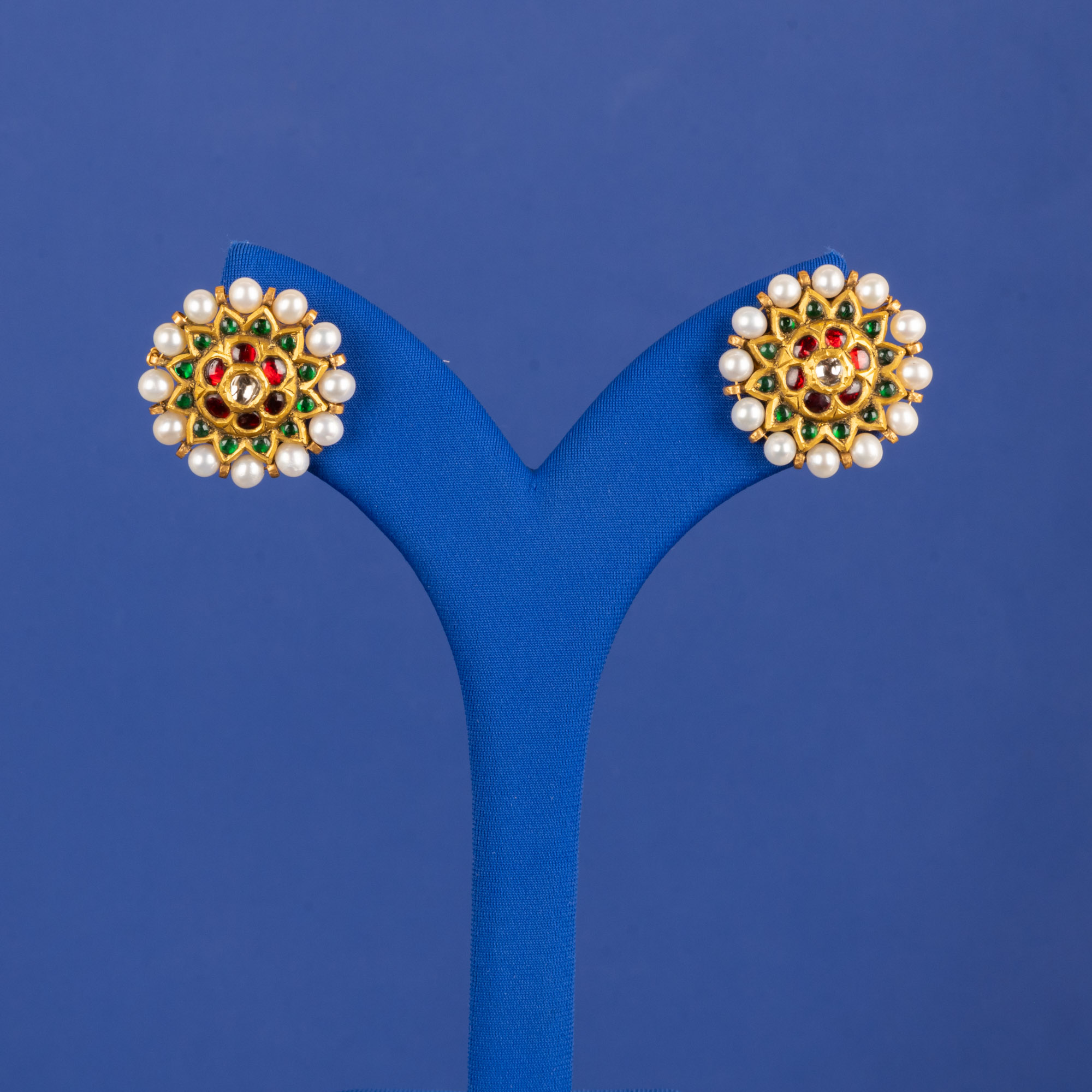 22K 'Antique' Polki Diamond Pearl Earrings