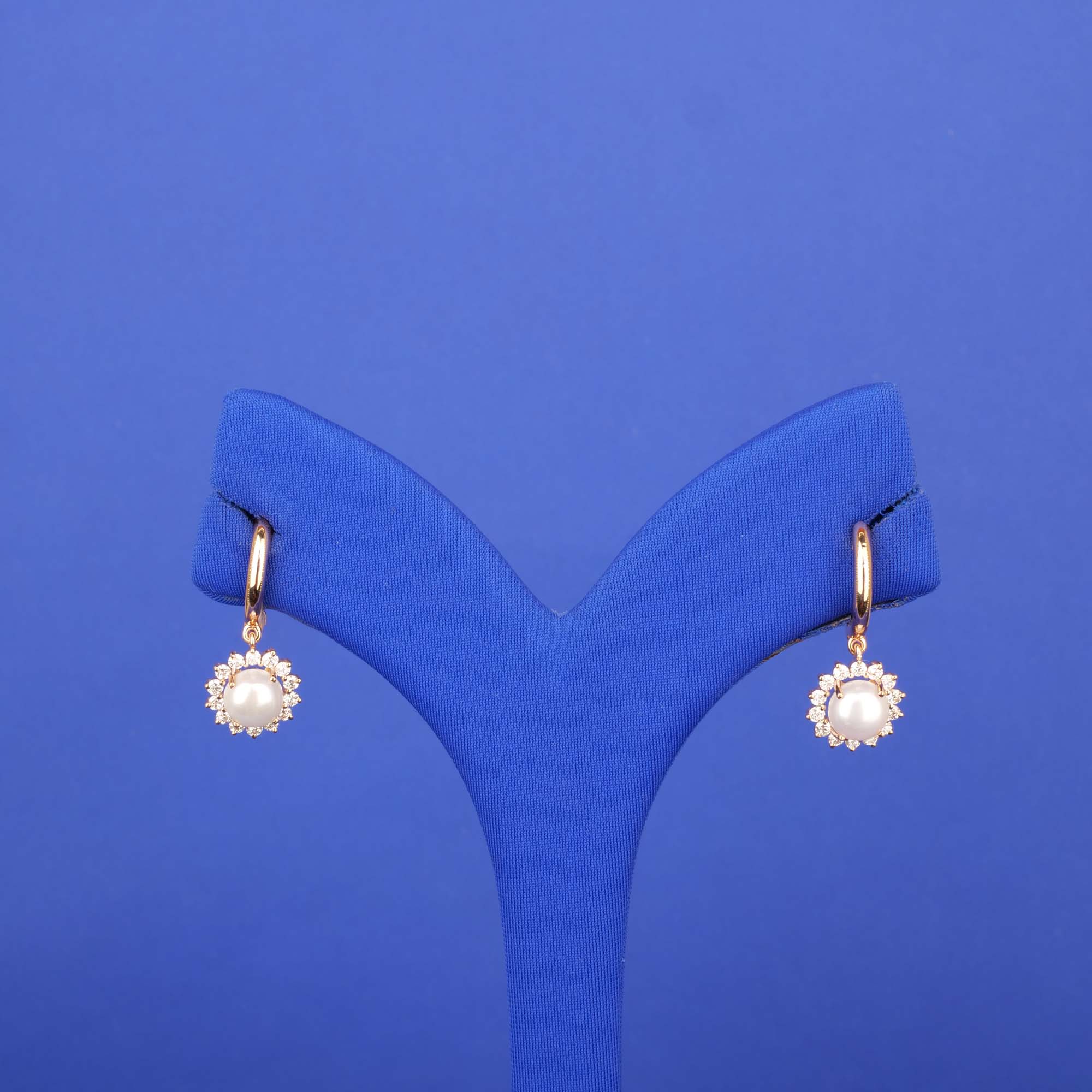 18K RG Diamond Earrings w/ Pearl