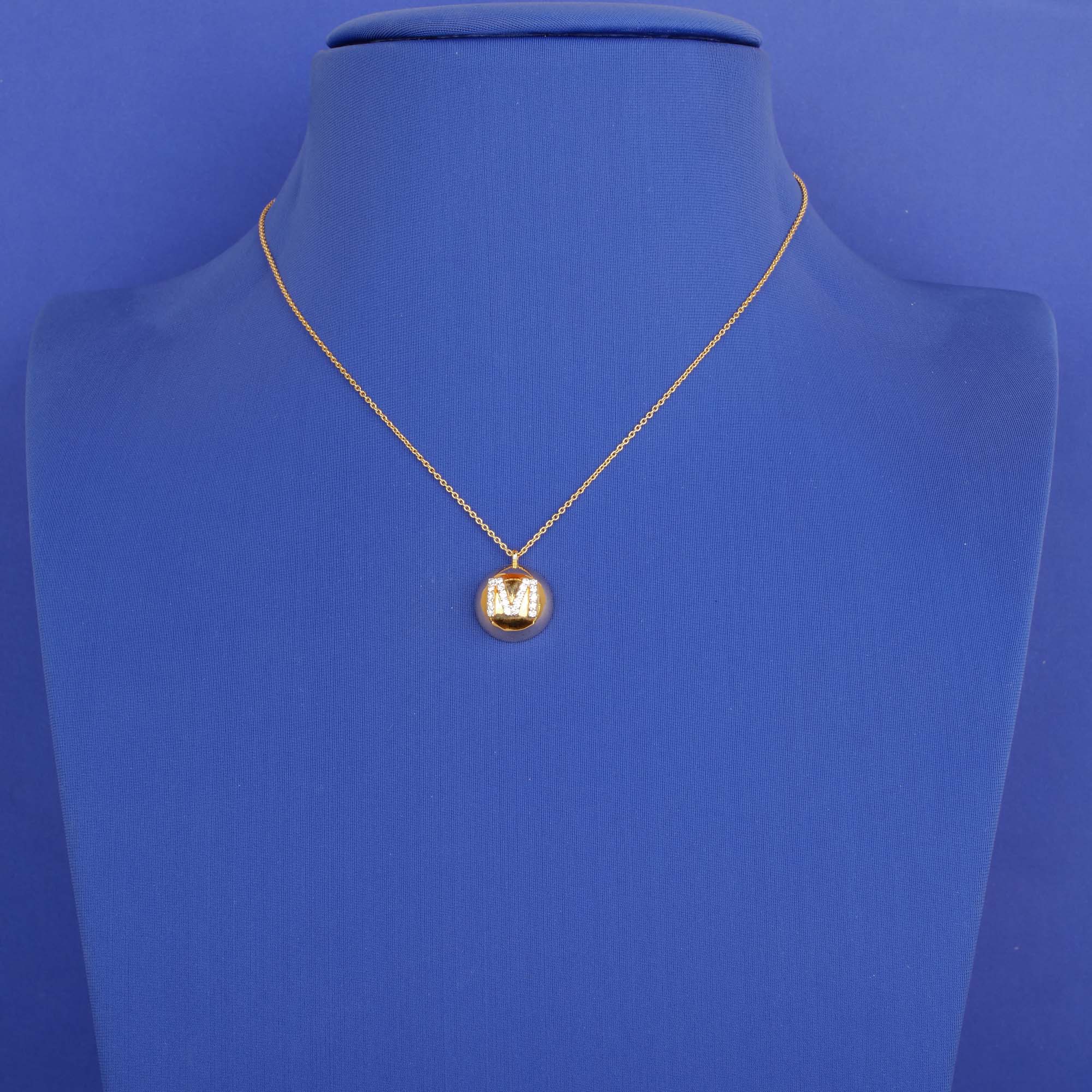 18K YG Diamond Intial Pendant with Chain