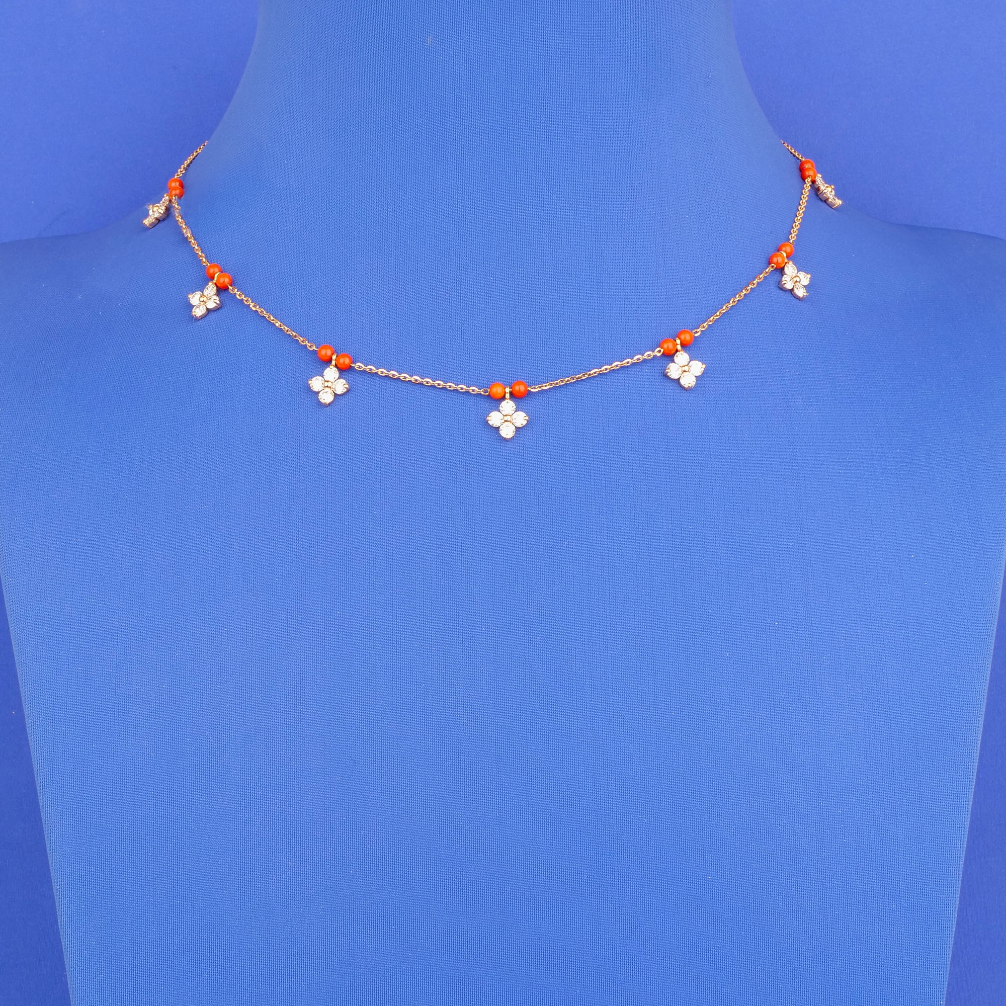 18K RG Diamond Necklace w/ Coral