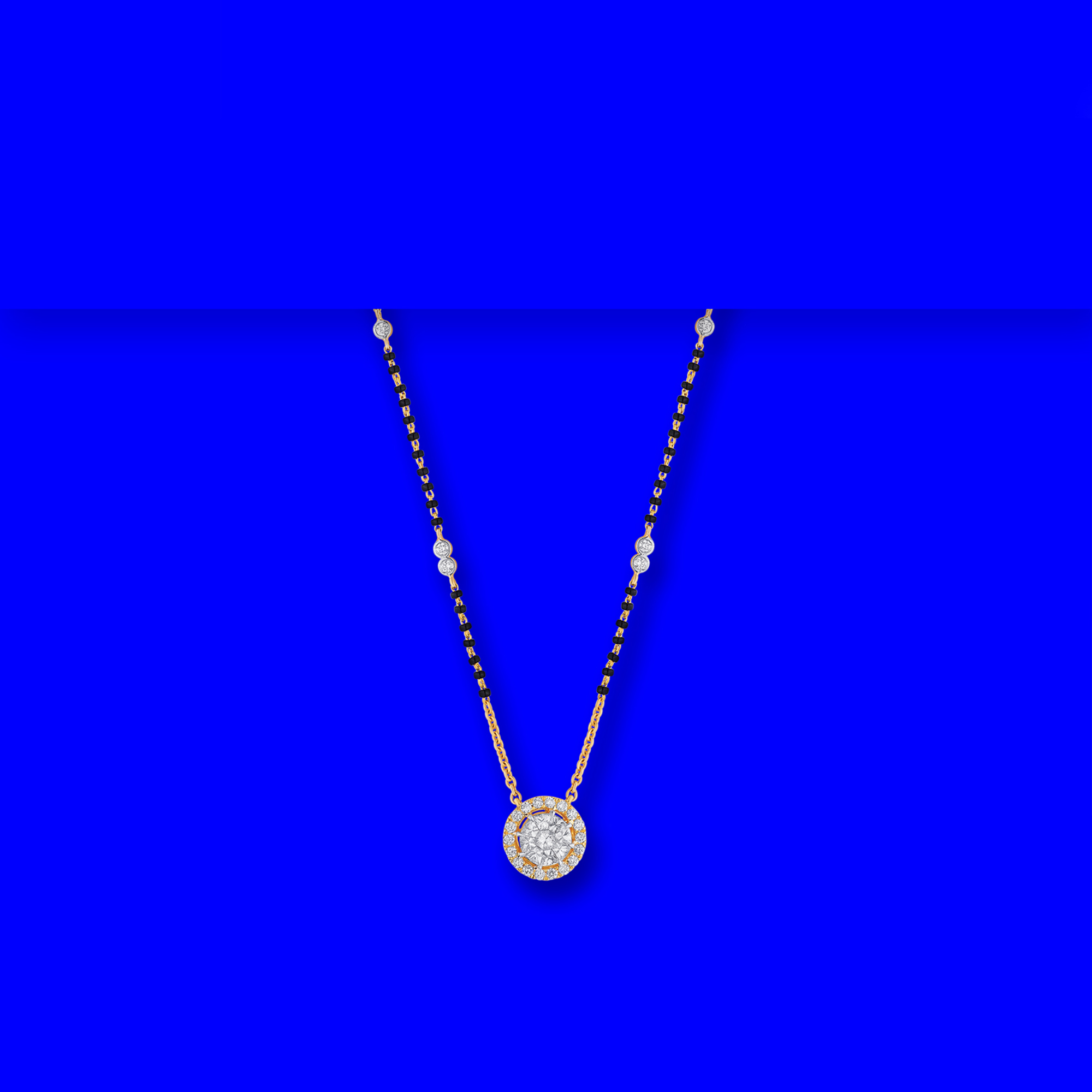 18K RG Diamond Mangalsutra Necklace w/ Blackbeads