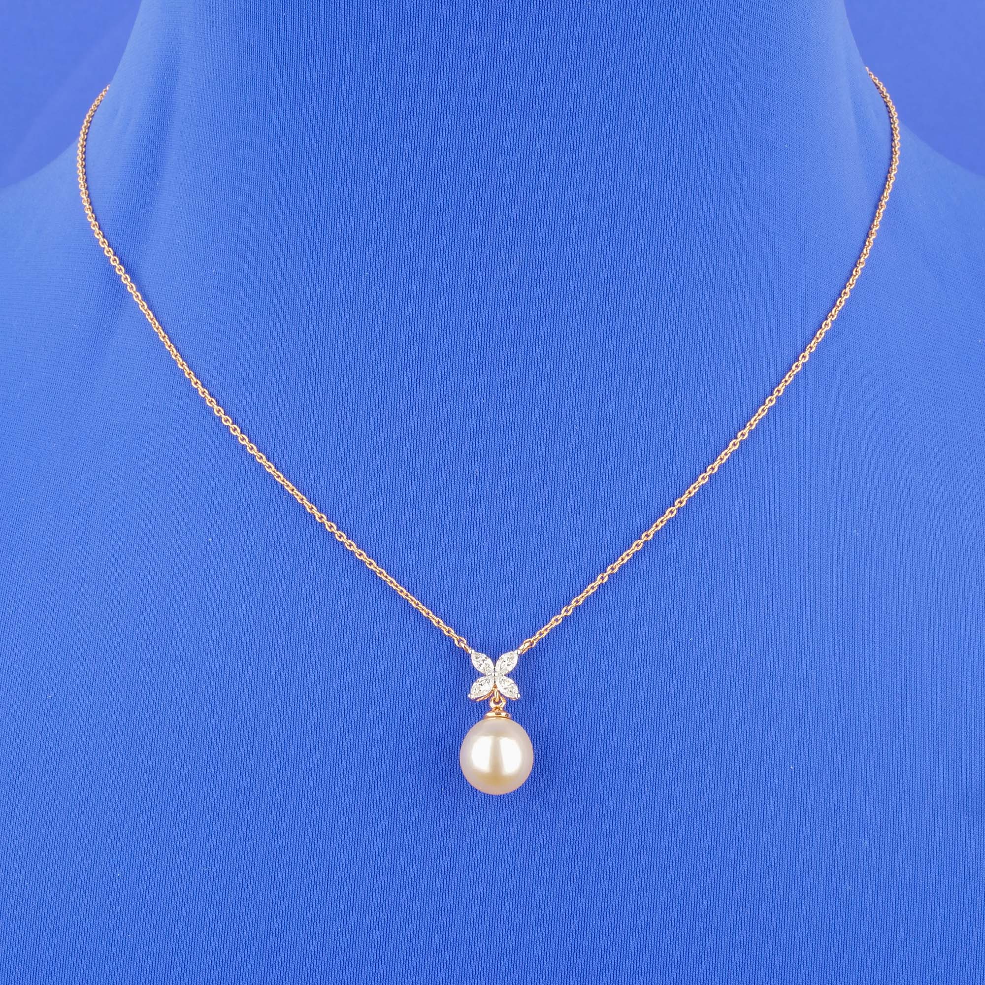 18K Rose Gold Diamond South Sea Pearl Necklace