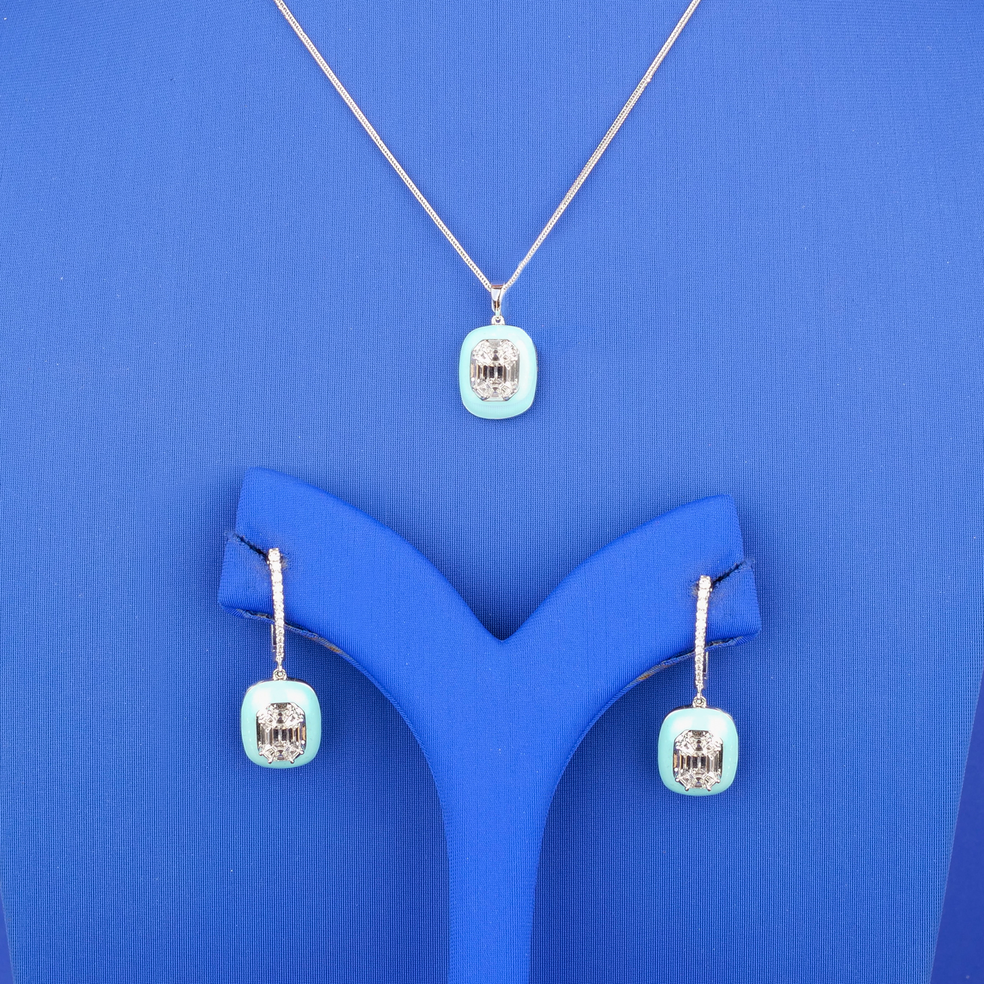 18K WG Diamond Pendant and Earring Set w/ Enamel (chain not included)