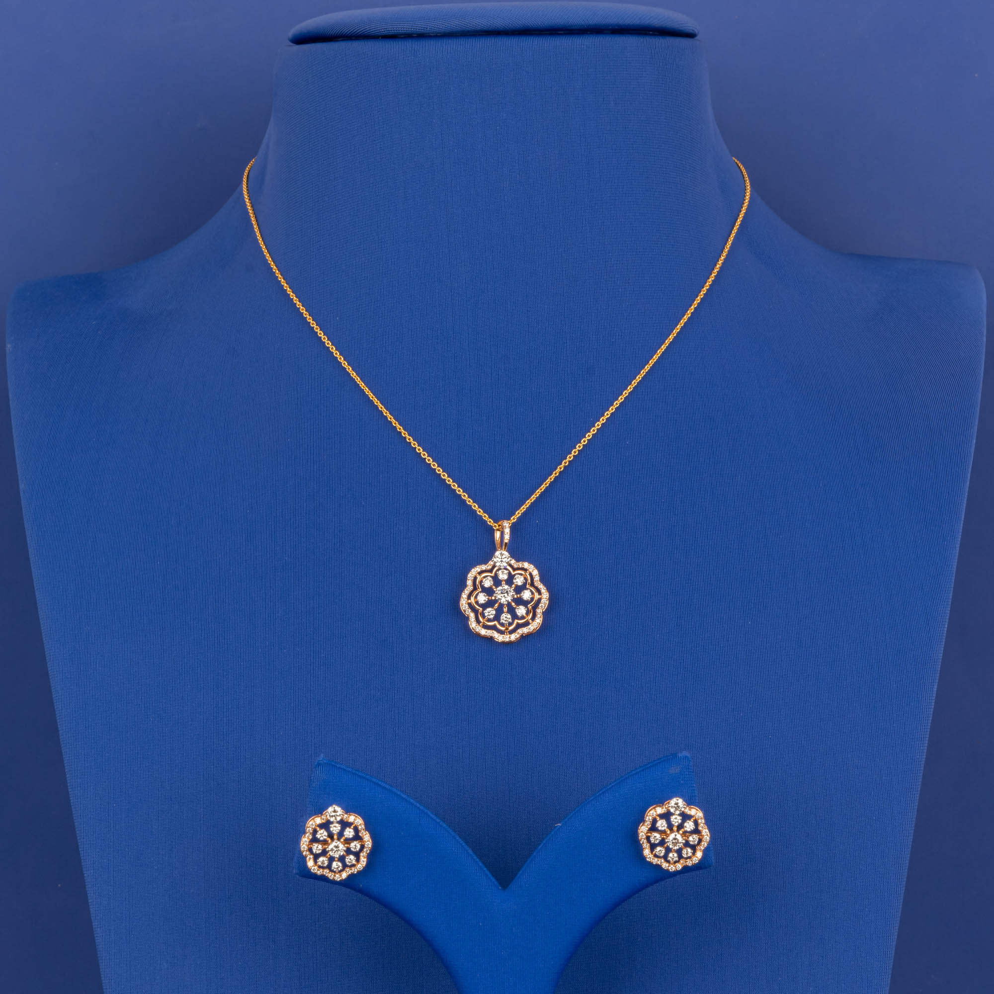 Radiant Harmony: 18K YG Diamond Pendant Earring Set (Chain not included)