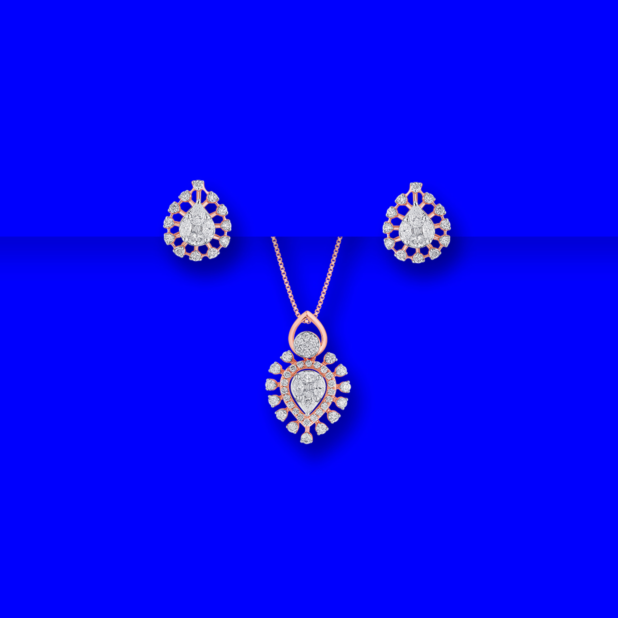 18K RG Diamond Pendant Earring Set (Chain not included)