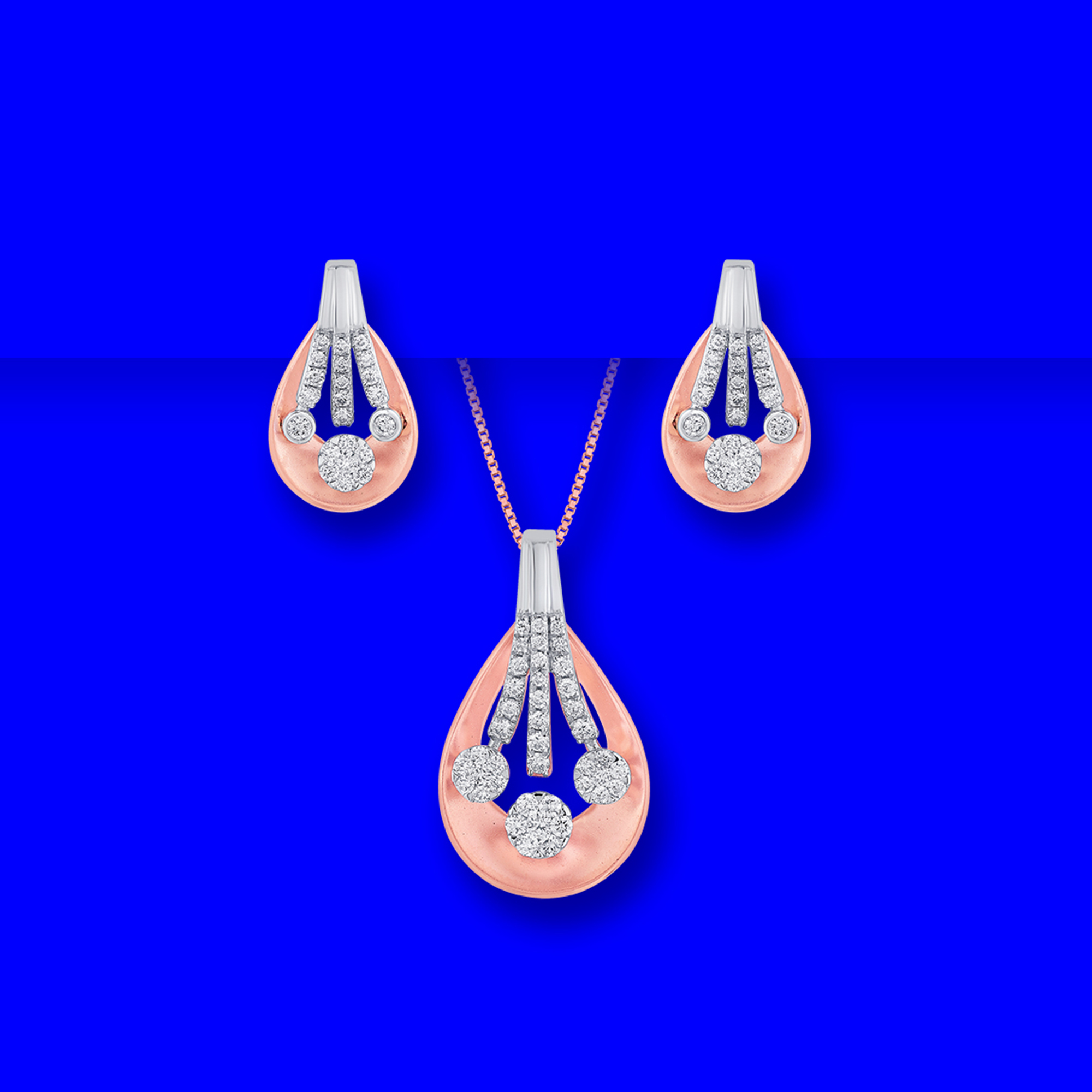 18K RG Diamond Pendant Earring Set (Chain not included)