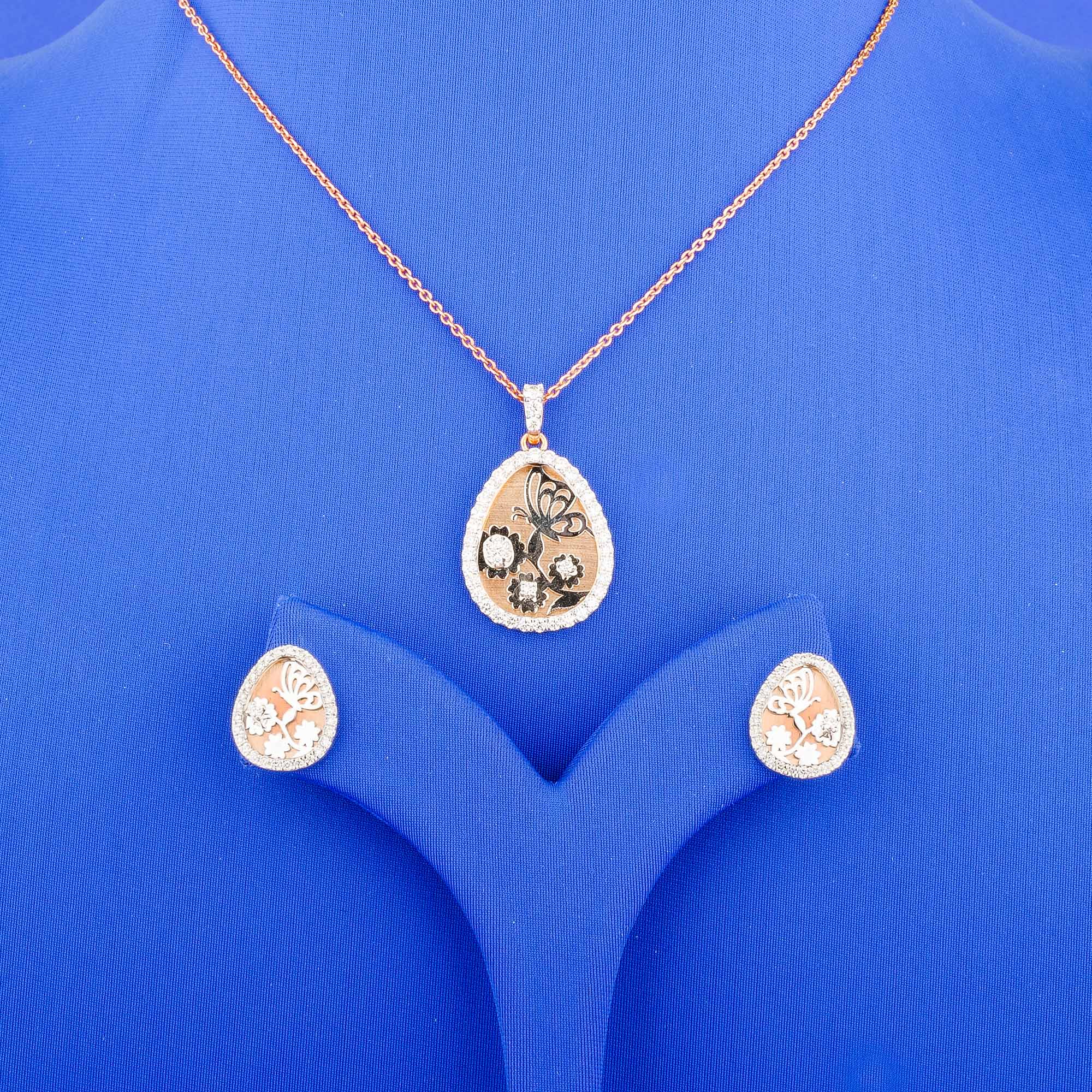 18K Rose Gold Diamond Pendant and Earring set (Cat #31C) (chain not included)