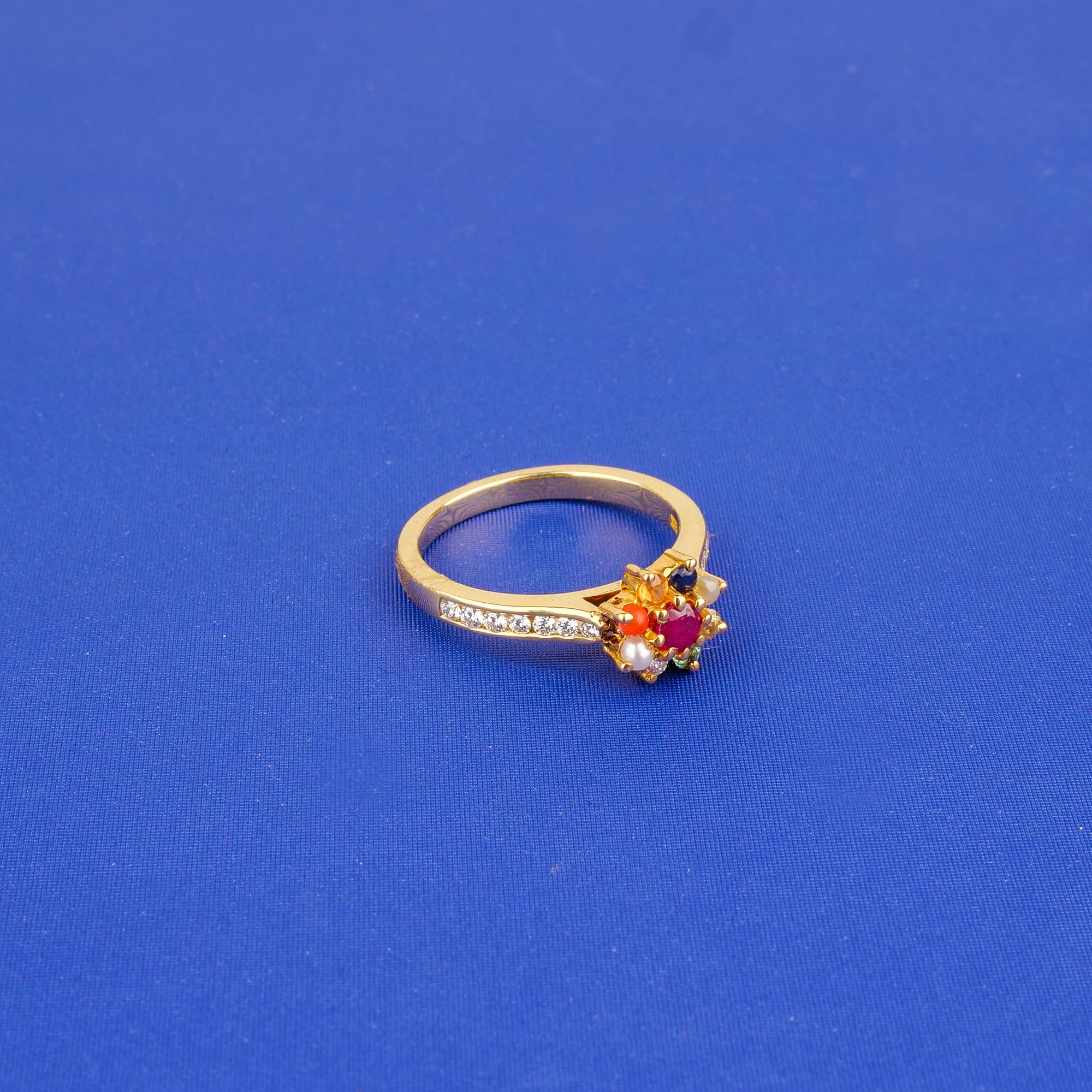 18K Yellow Gold Diamond Navratna Ring