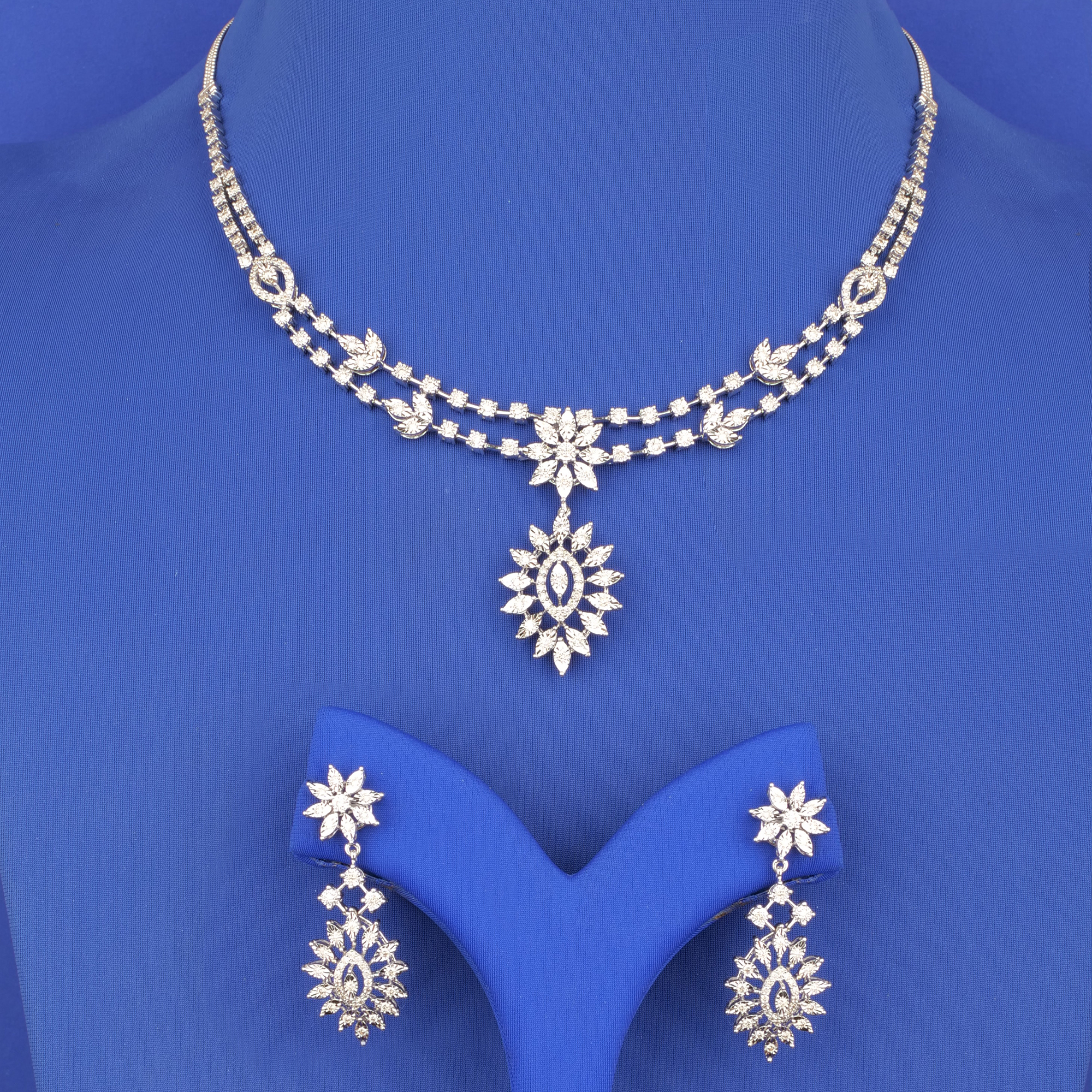 18K WG Diamond Necklace Earring Set