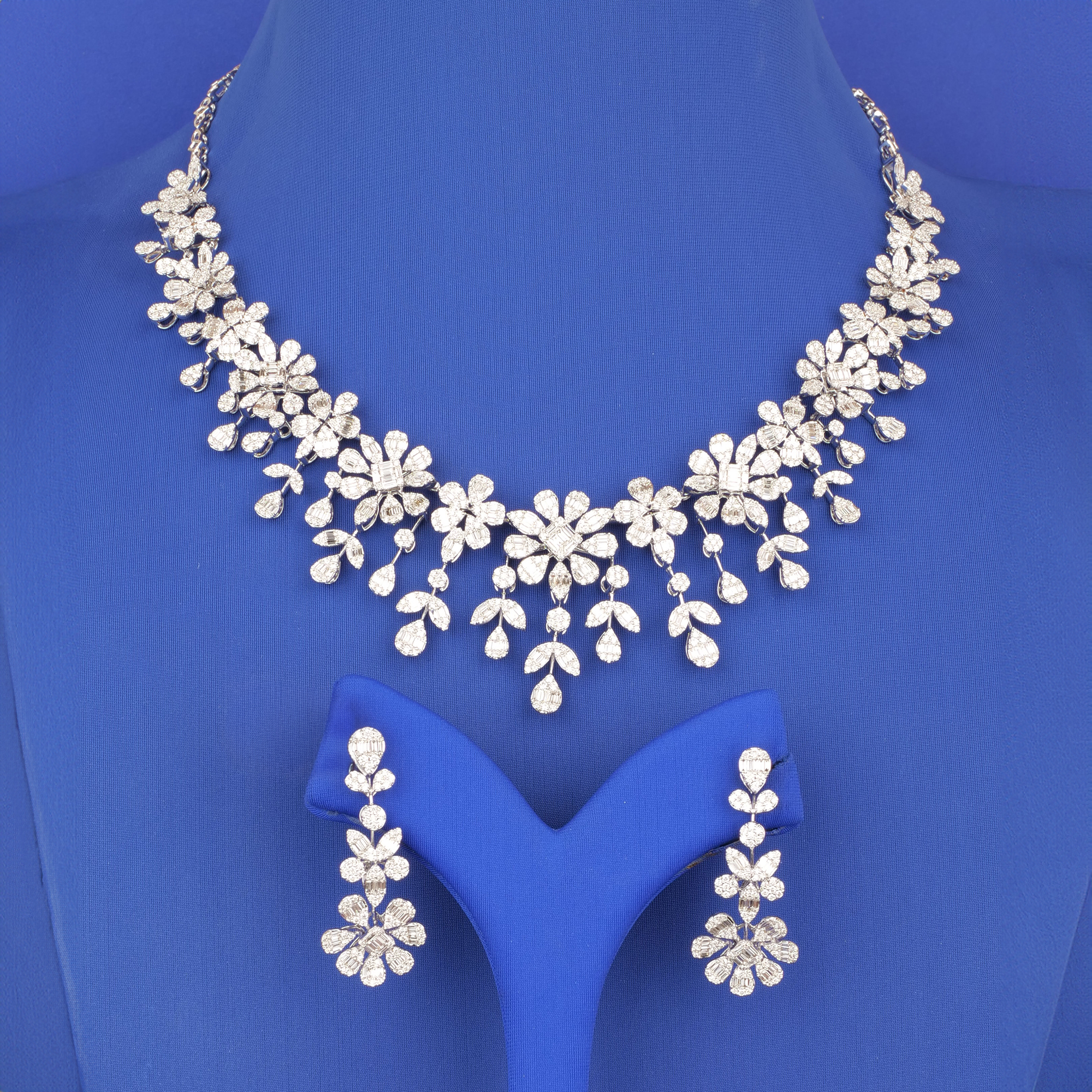 18K WG Diamond Necklace Earring Set