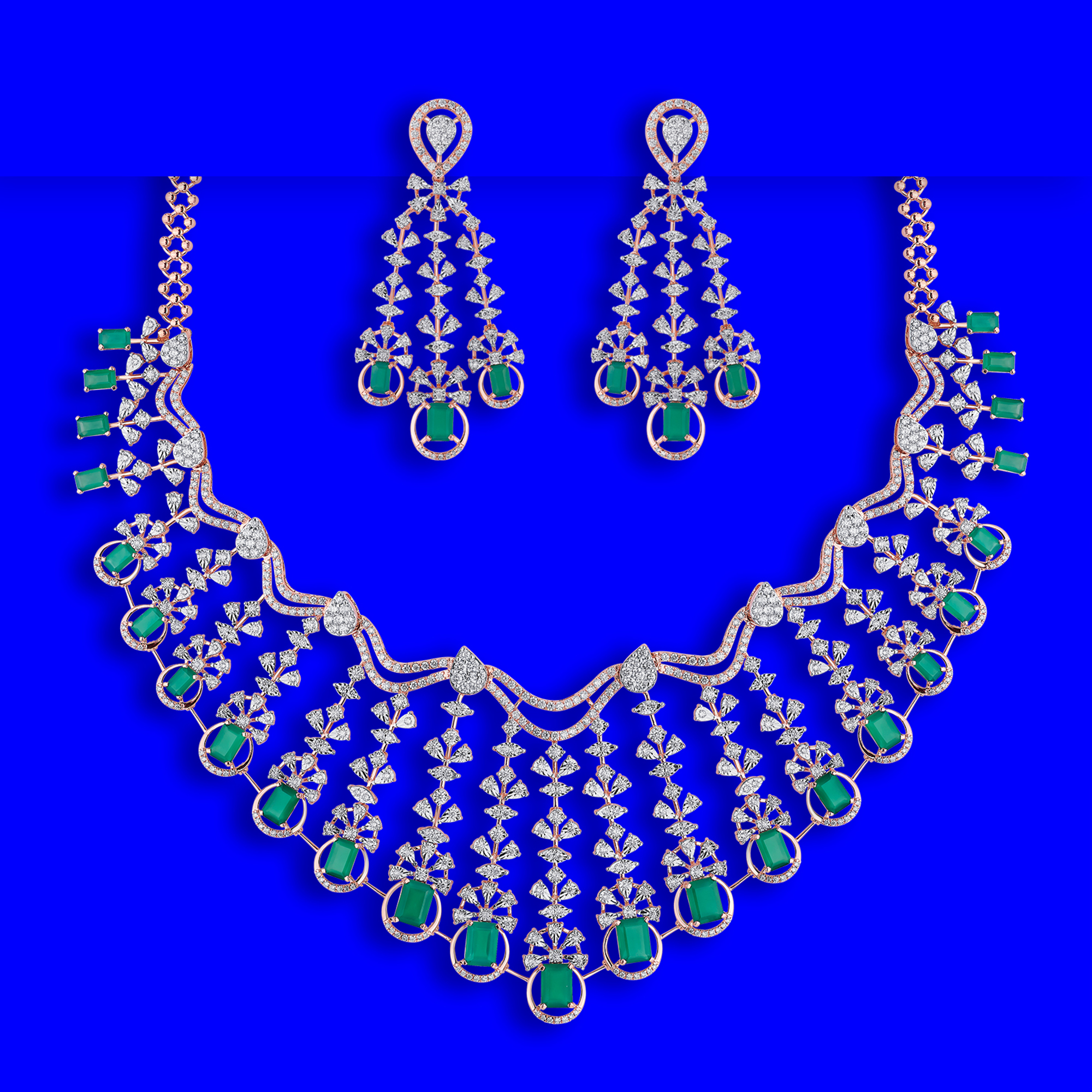 18K RG/WG Diamond Necklace and Earring Set