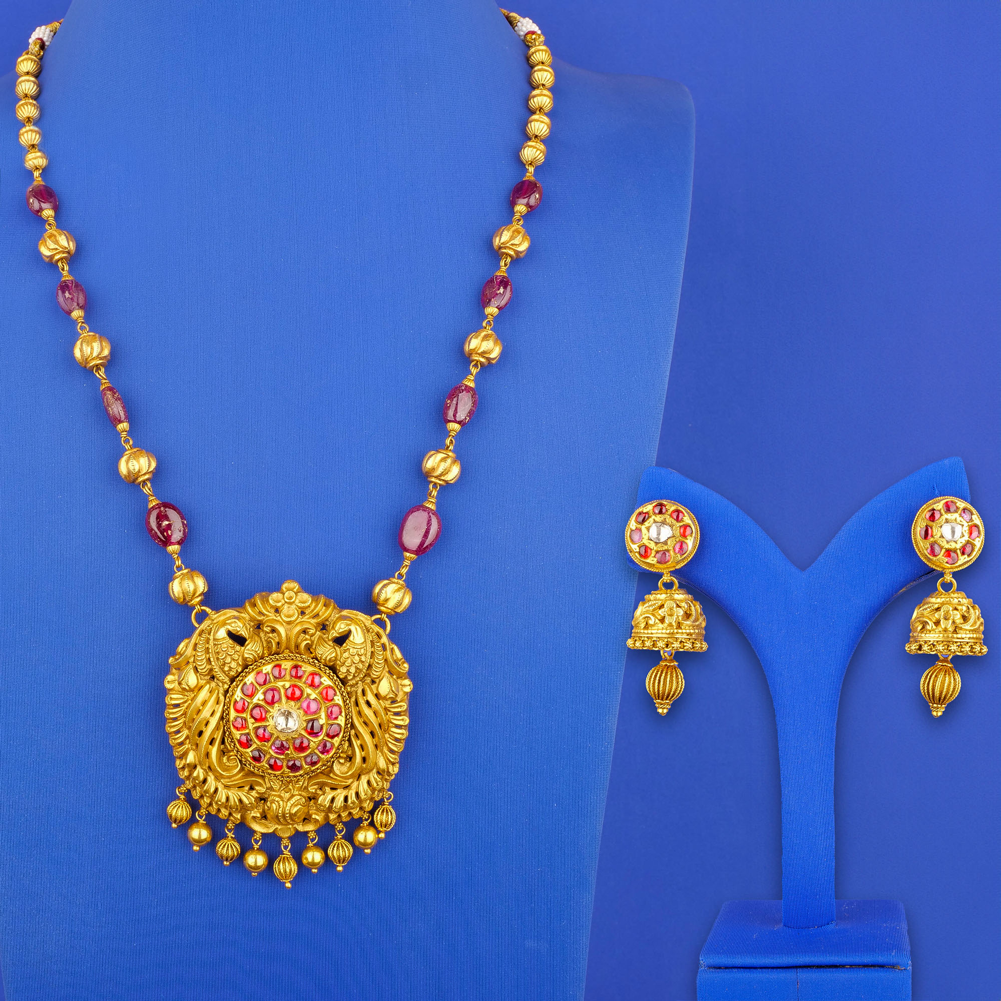 22K 'Antique' Polki Diamond Ruby NE Set