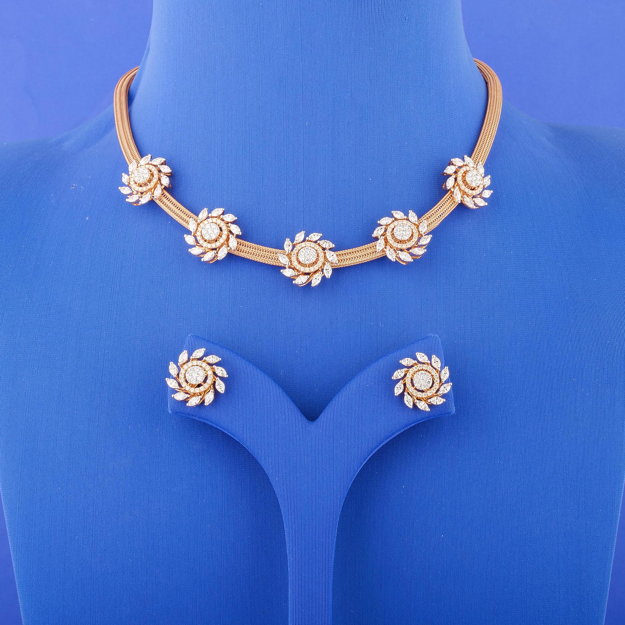 18K Rose Gold Diamond Necklace and Earrings Set