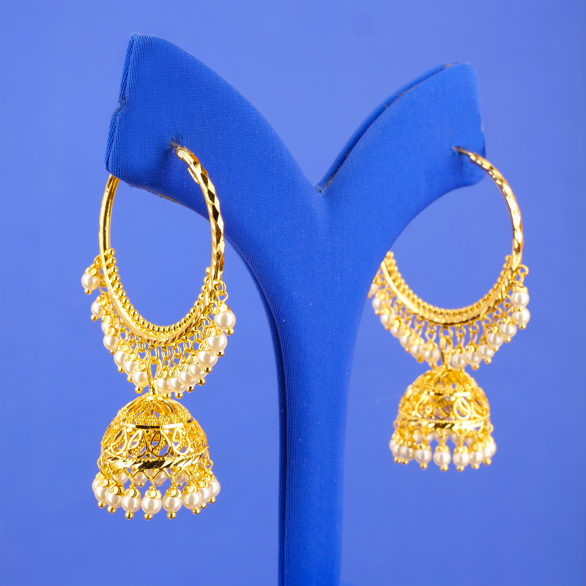 22K Gold Pearl 'Jhumka' Bali Earrings