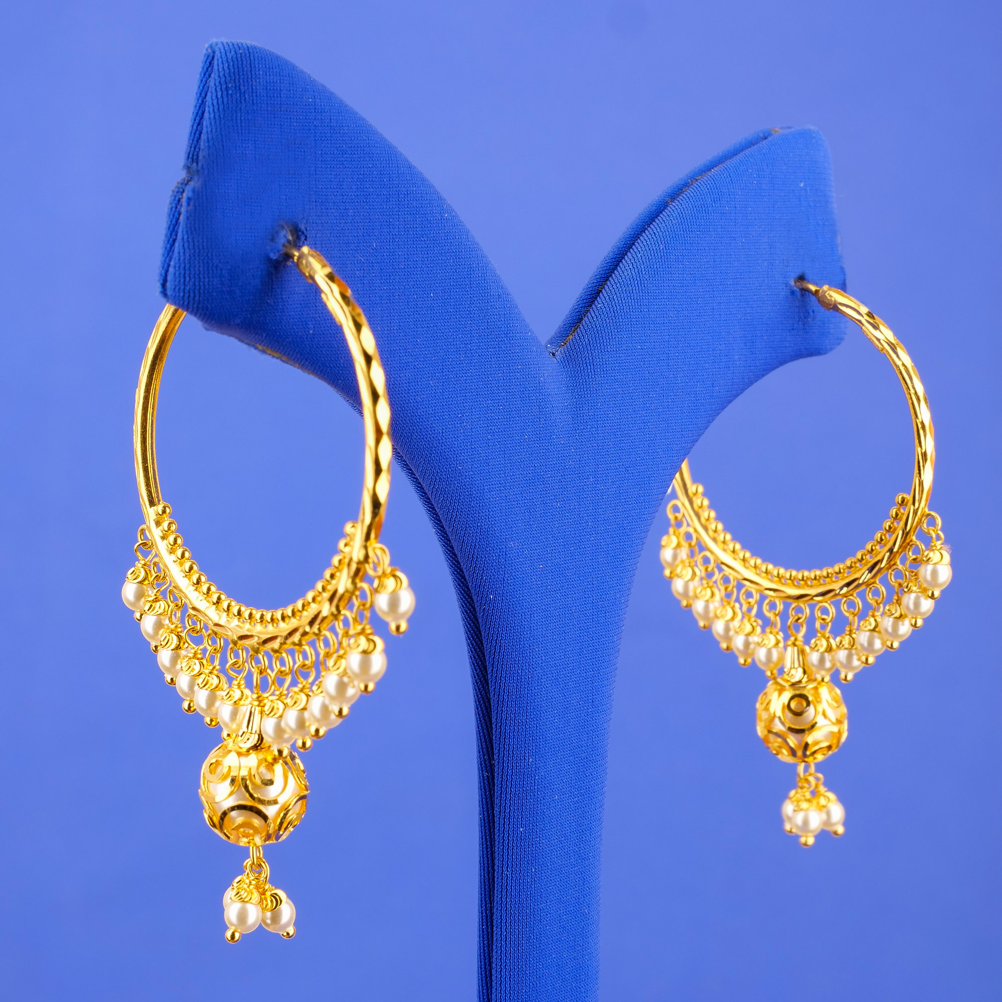 22K Gold Pearl Bali Earrings