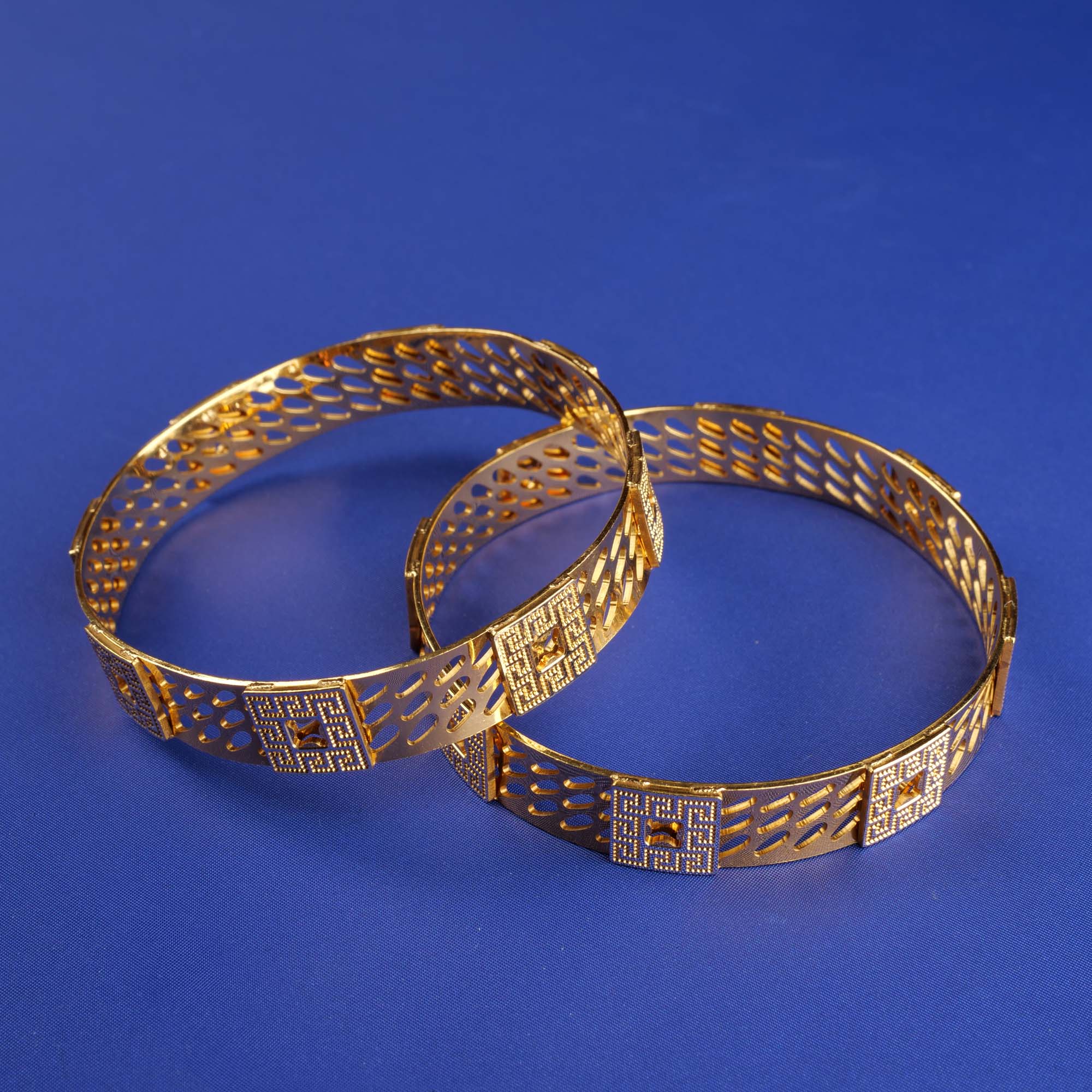 Geometric Glamour: Handcrafted 22K Gold Bangles