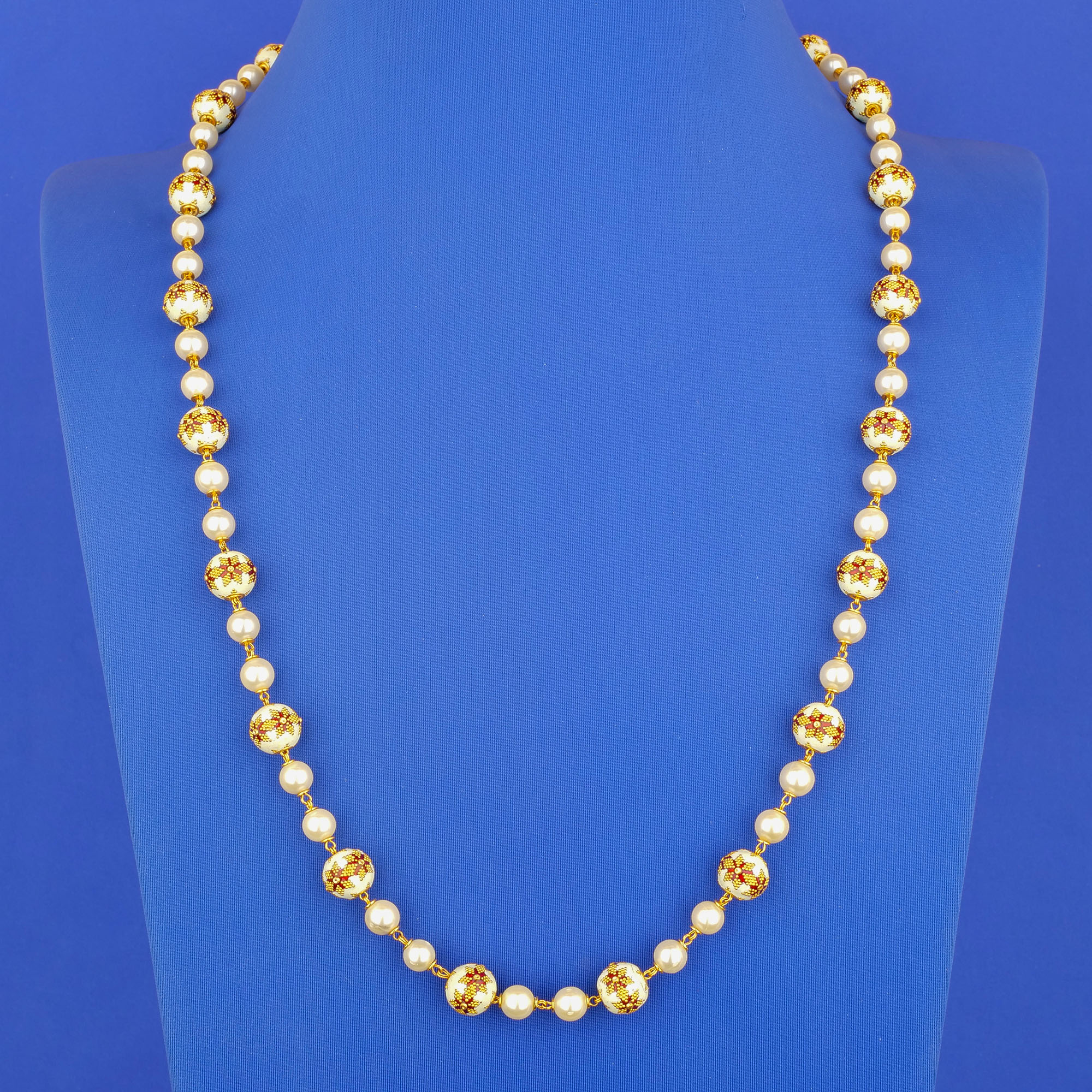 22K Gold Minakari Pearl Chain