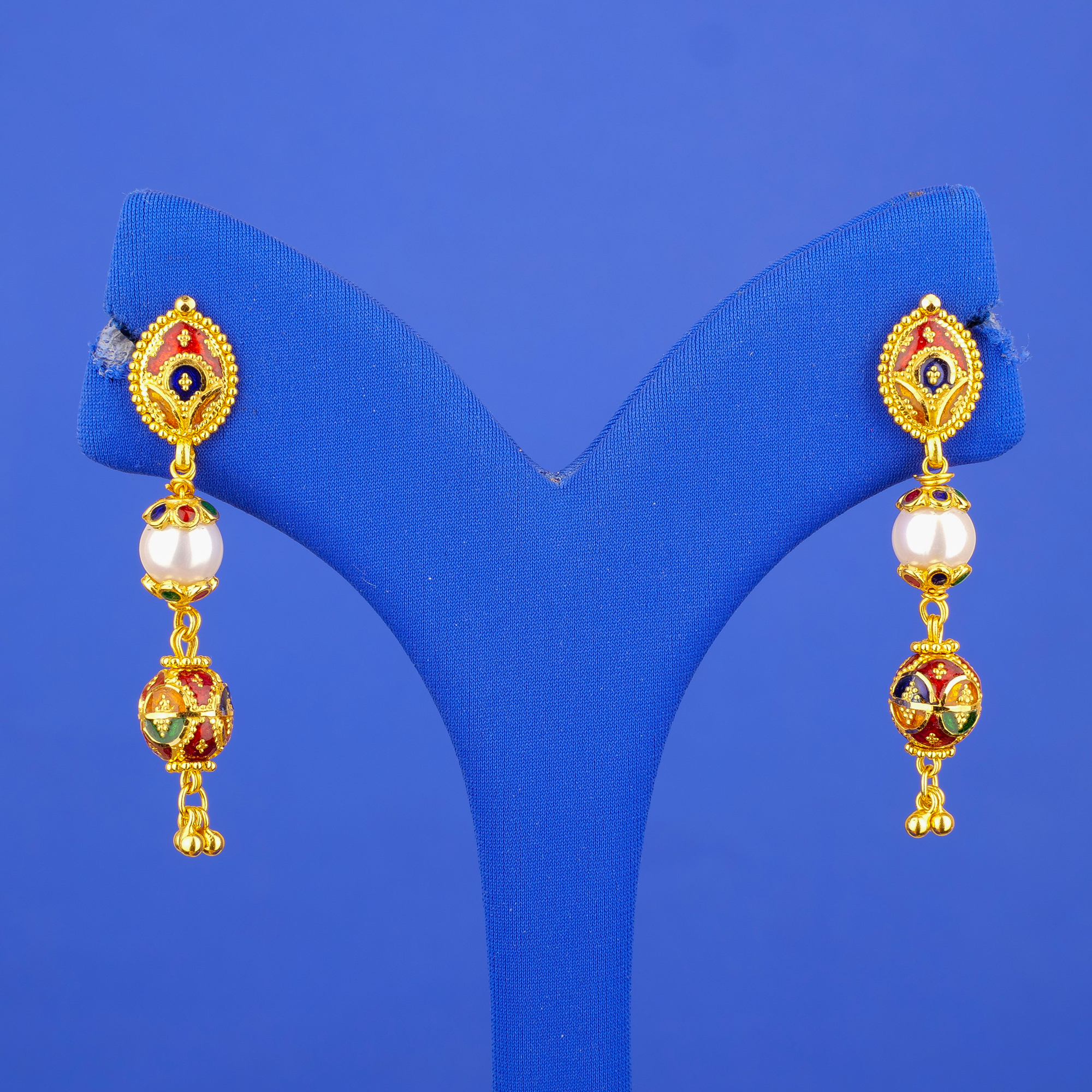 22K Gold Minkari Pearl Earrings