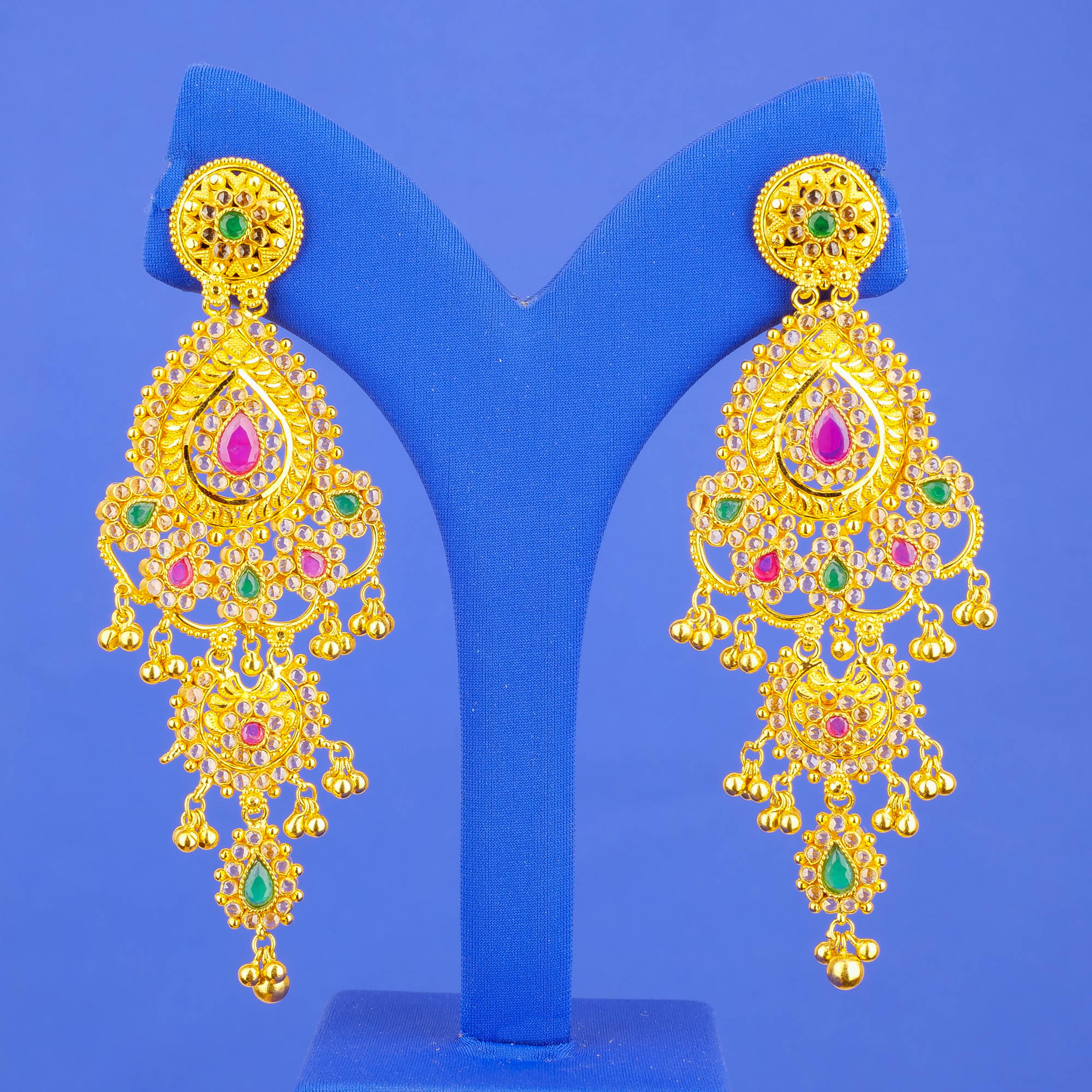 22K CS, CZ, Gold Earrings