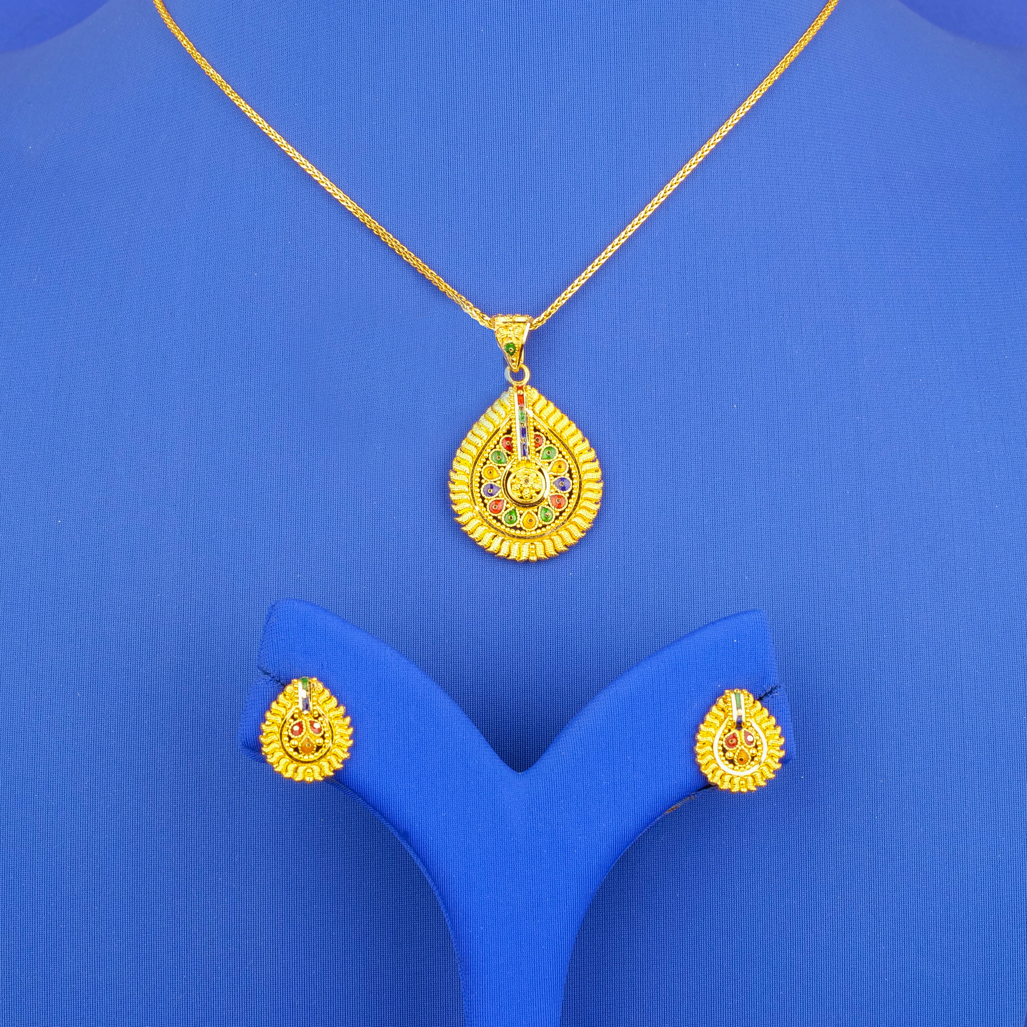 22K Minakari Gold Pendant Earring Set (chain not included)