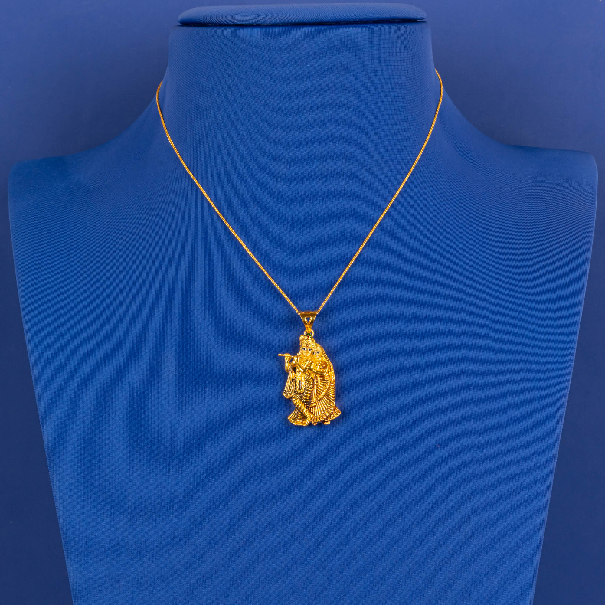 Eternal Love: Handmade 22K Gold 'Radha Krishna' Pendant with Enchanting Detailing (chain not included)