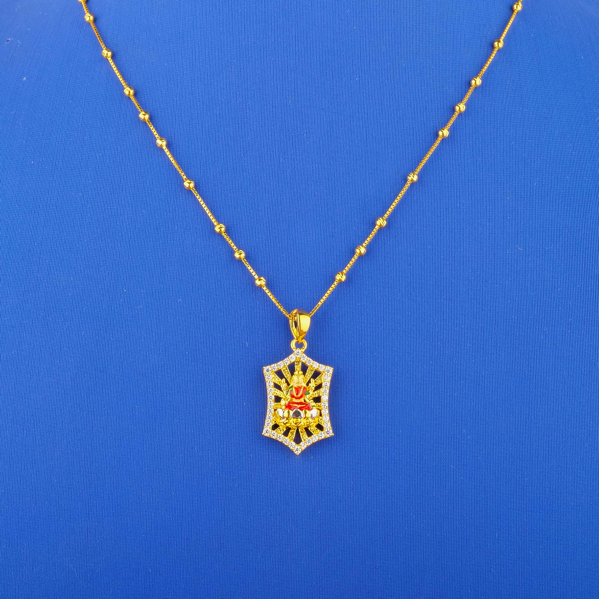 22K 'Lakshmi' Minakari Gold Cubic Zirconia Colored Stone Pendant (chain not included)