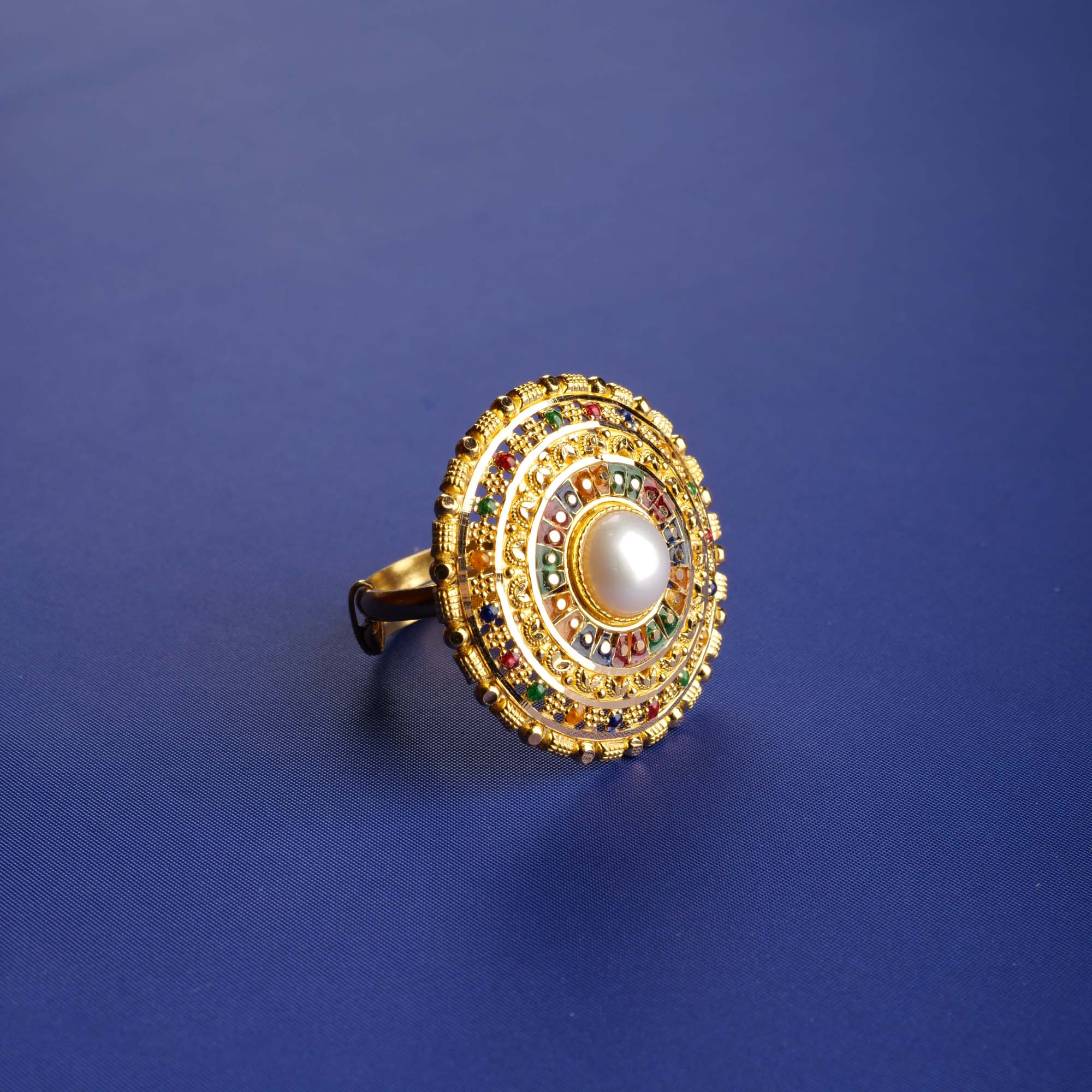 Majestic Moonlight: 22K Minakari Pearl Gold Ring