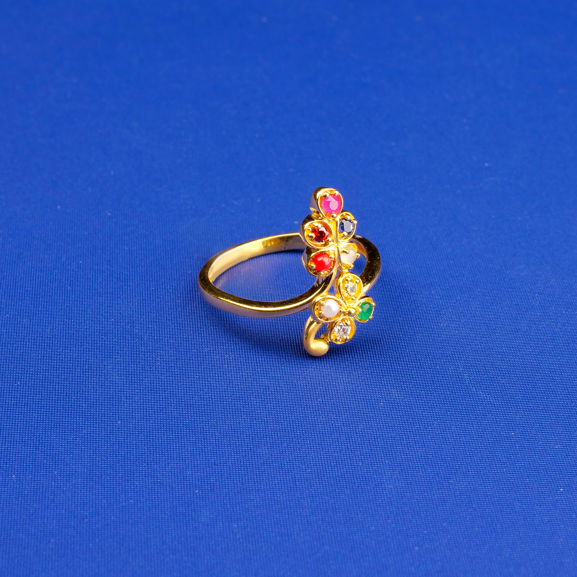 22K Gold Navratna CZ Ring