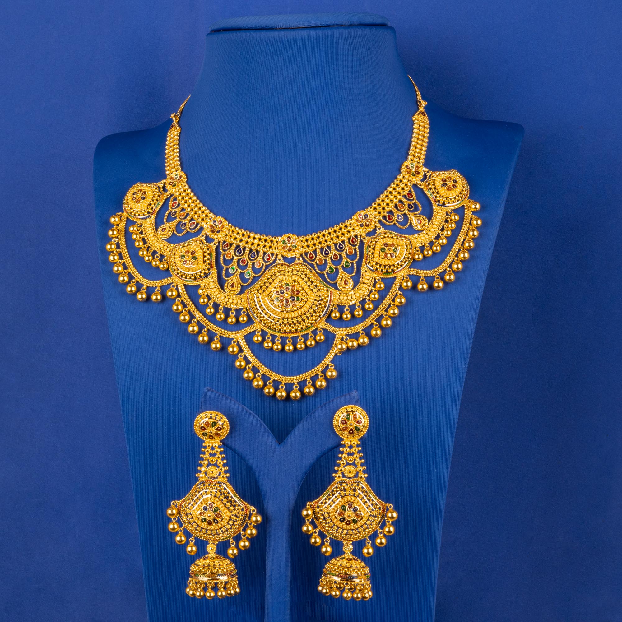 Handmade 22K Gold Minakari Necklace Earrings Set