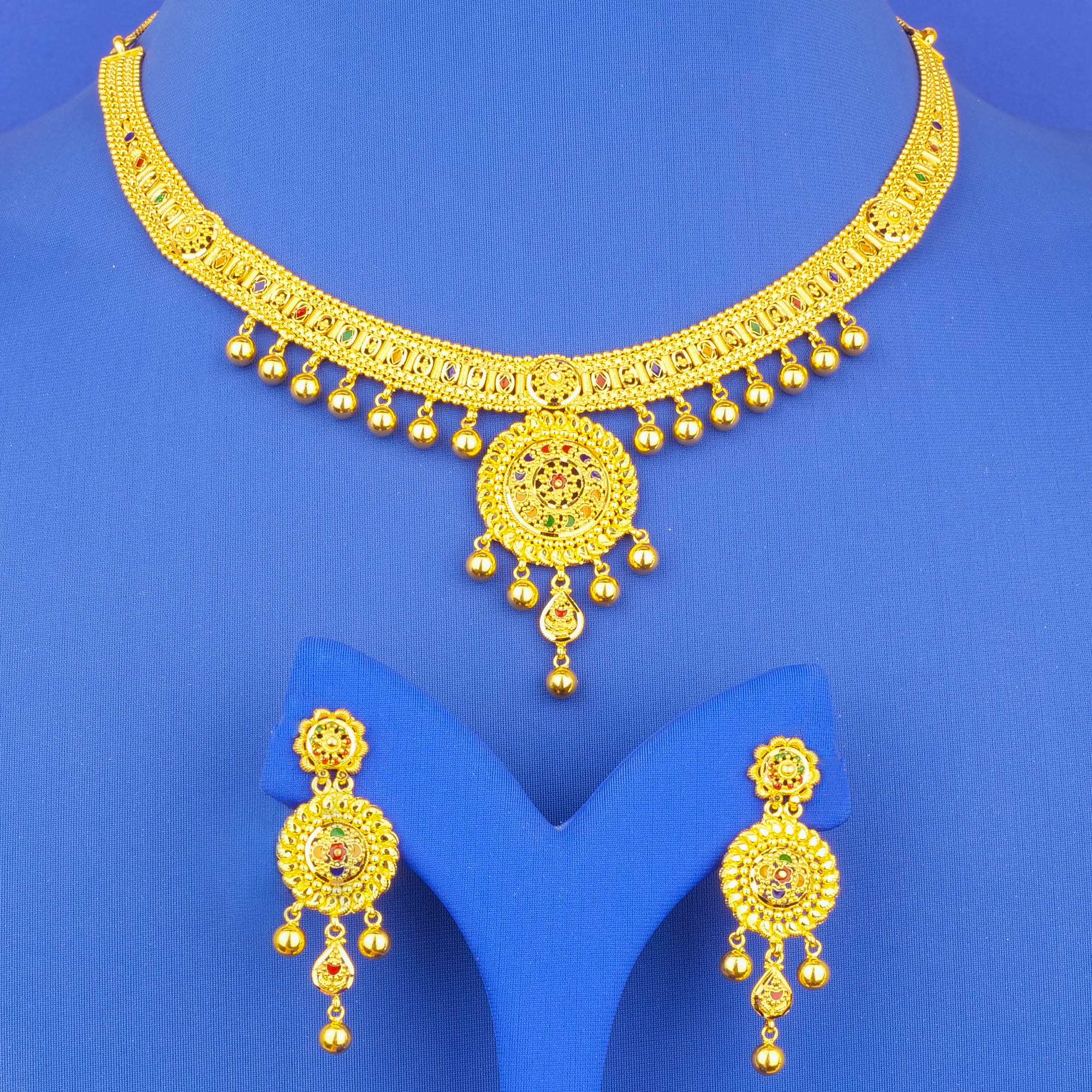 22K Gold Minakari Necklace and Earring Set