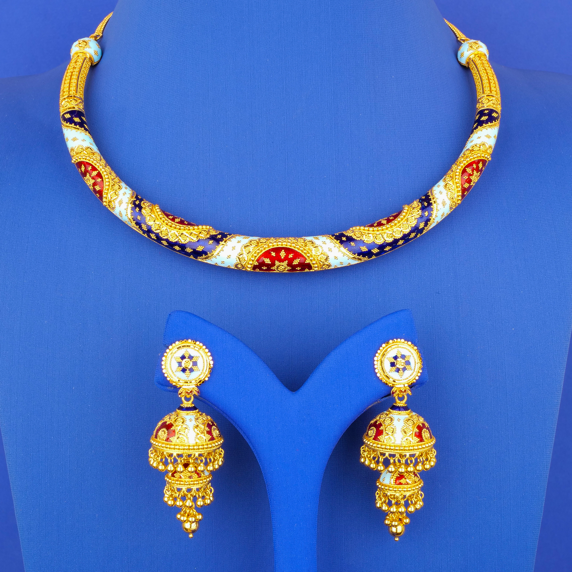 22K Gold Meenakari 'Hasli' Necklace and Earring Set
