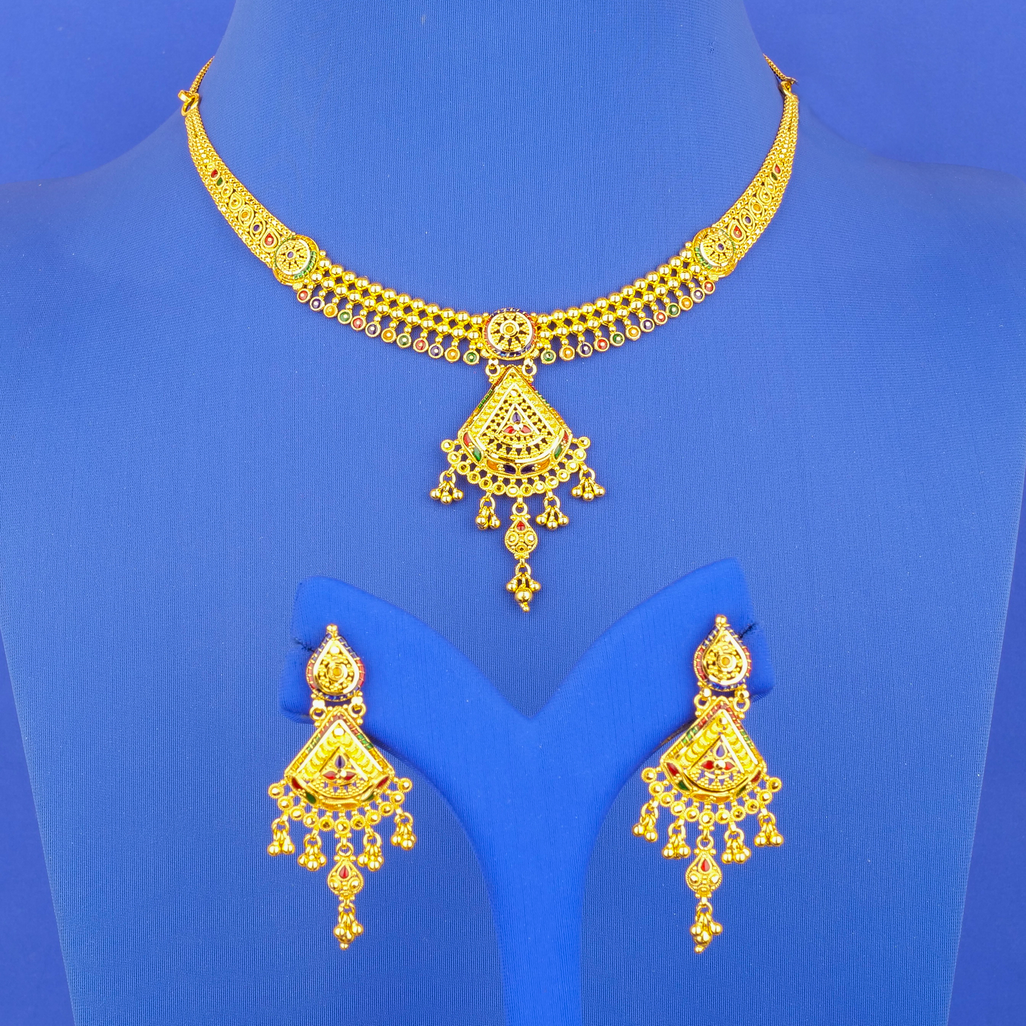 22K Minakari Gold Necklace and Earring Set