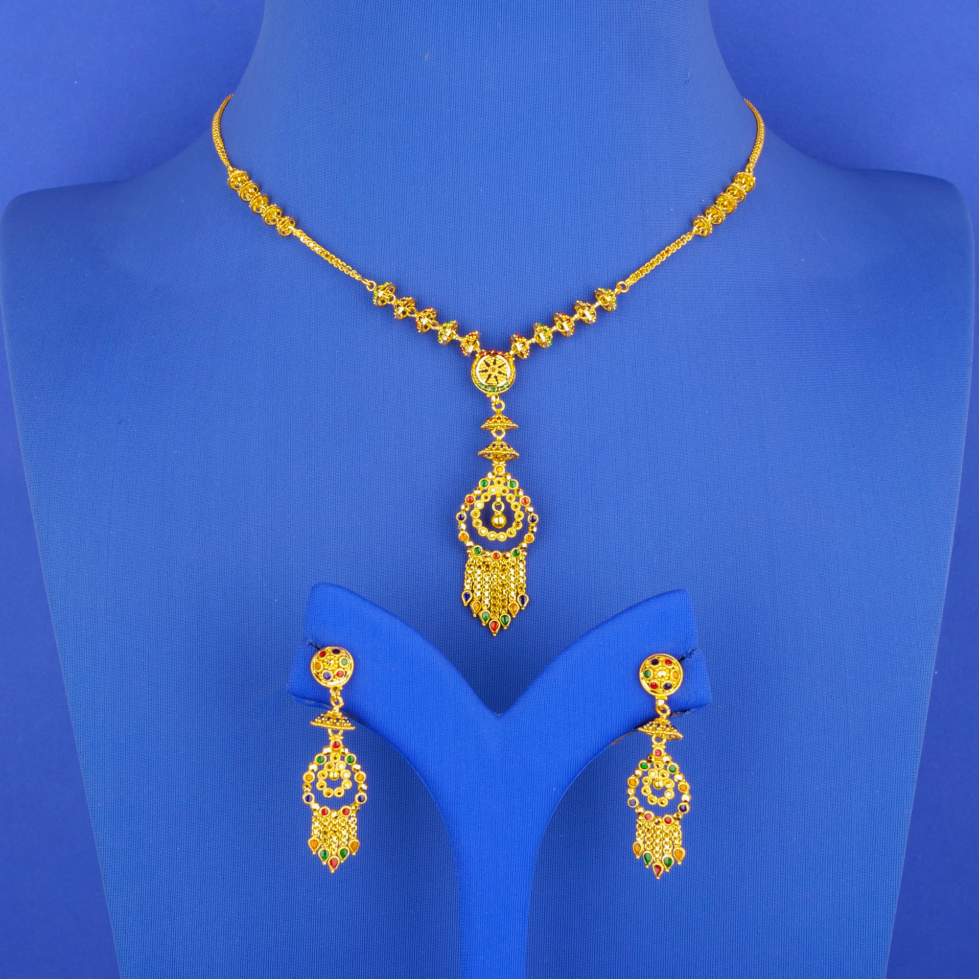 22K Minakari Gold Necklace and Earring Set