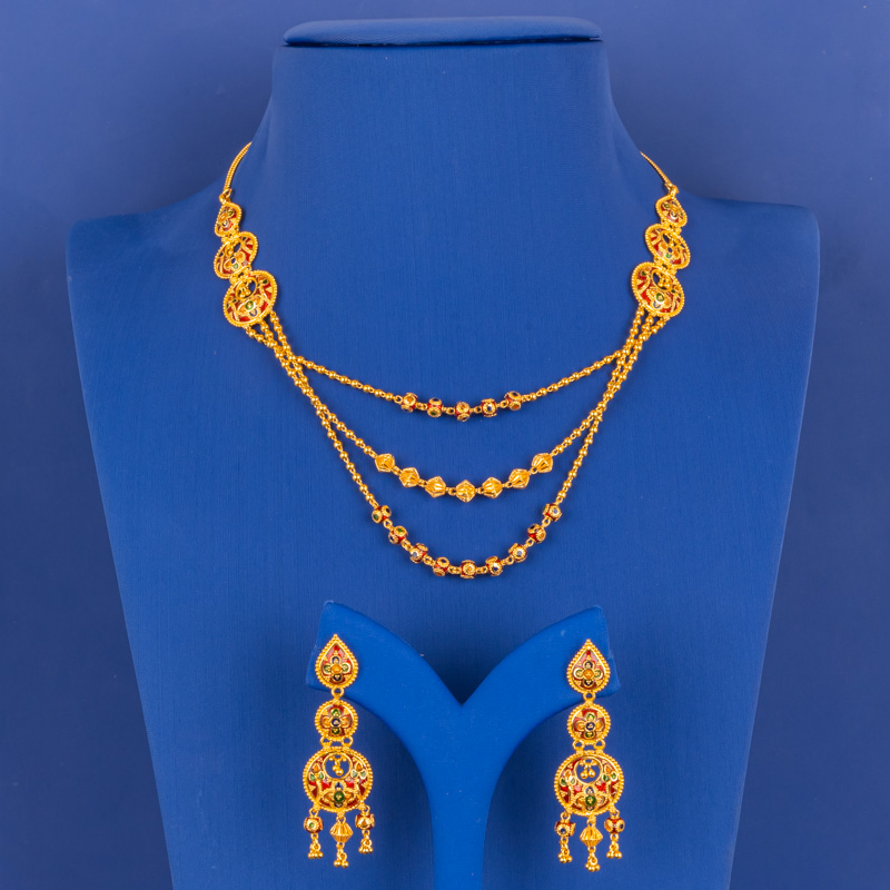 22K Minakari Gold Necklace and Earring Set