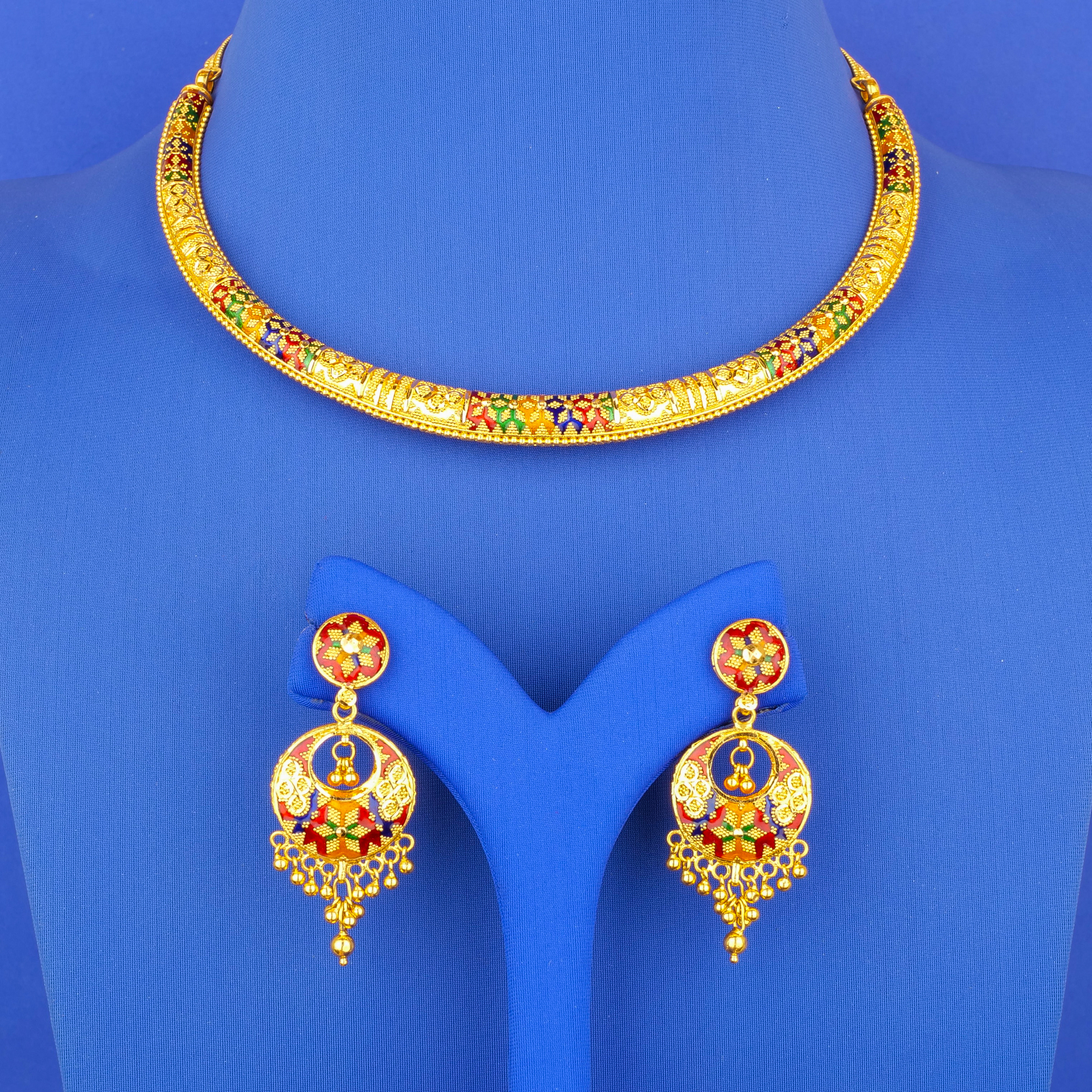 22K Minakari Gold Necklace and Earring Set (Reversible)