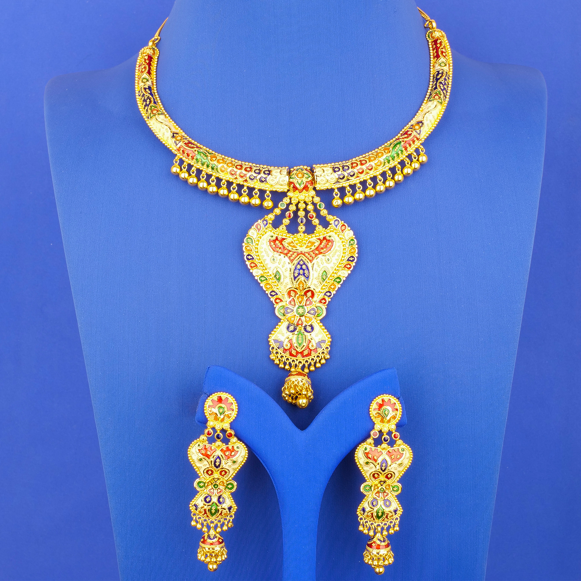 22K Minakari Gold Necklace Earring Set