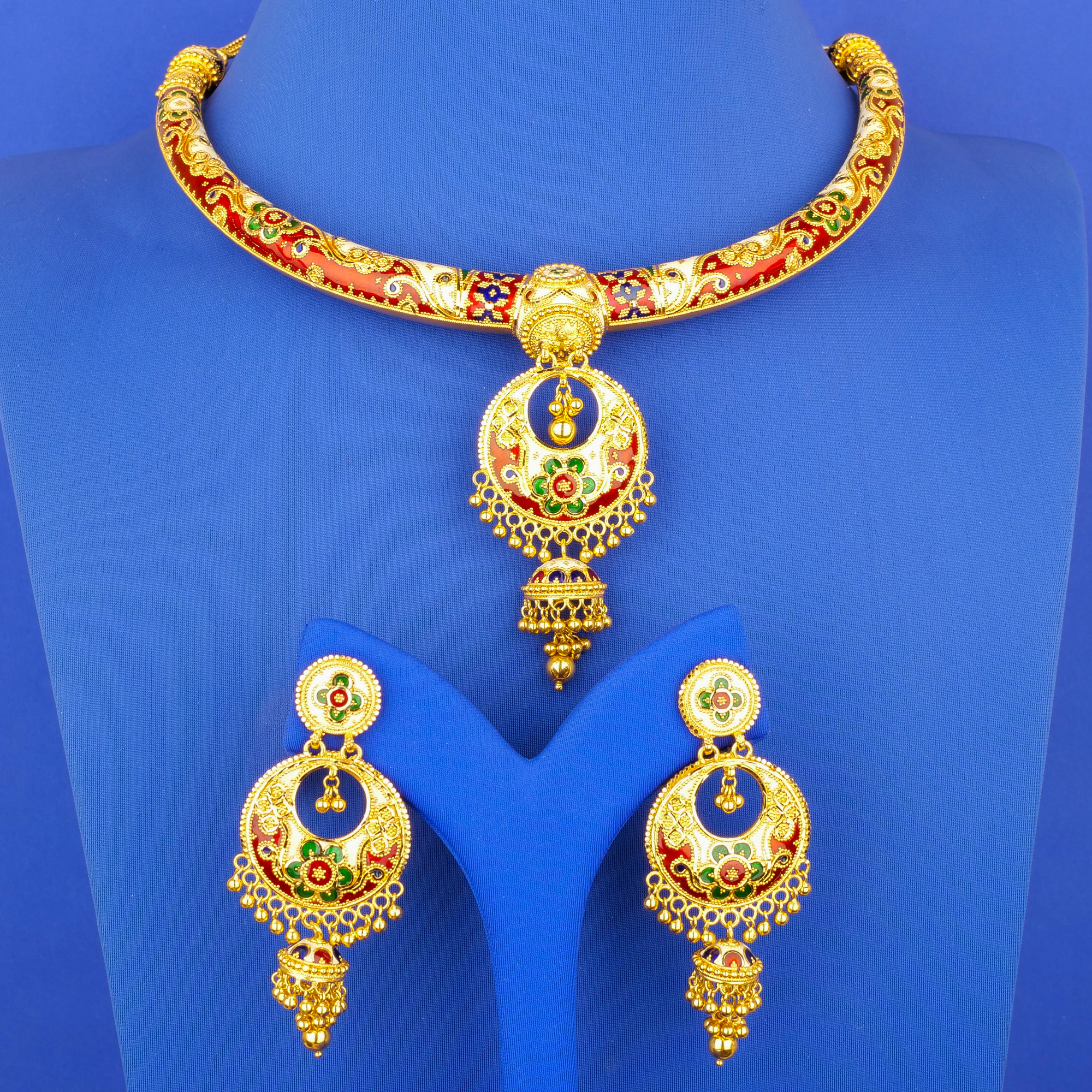 22K Minakari Gold Necklace Earring Set