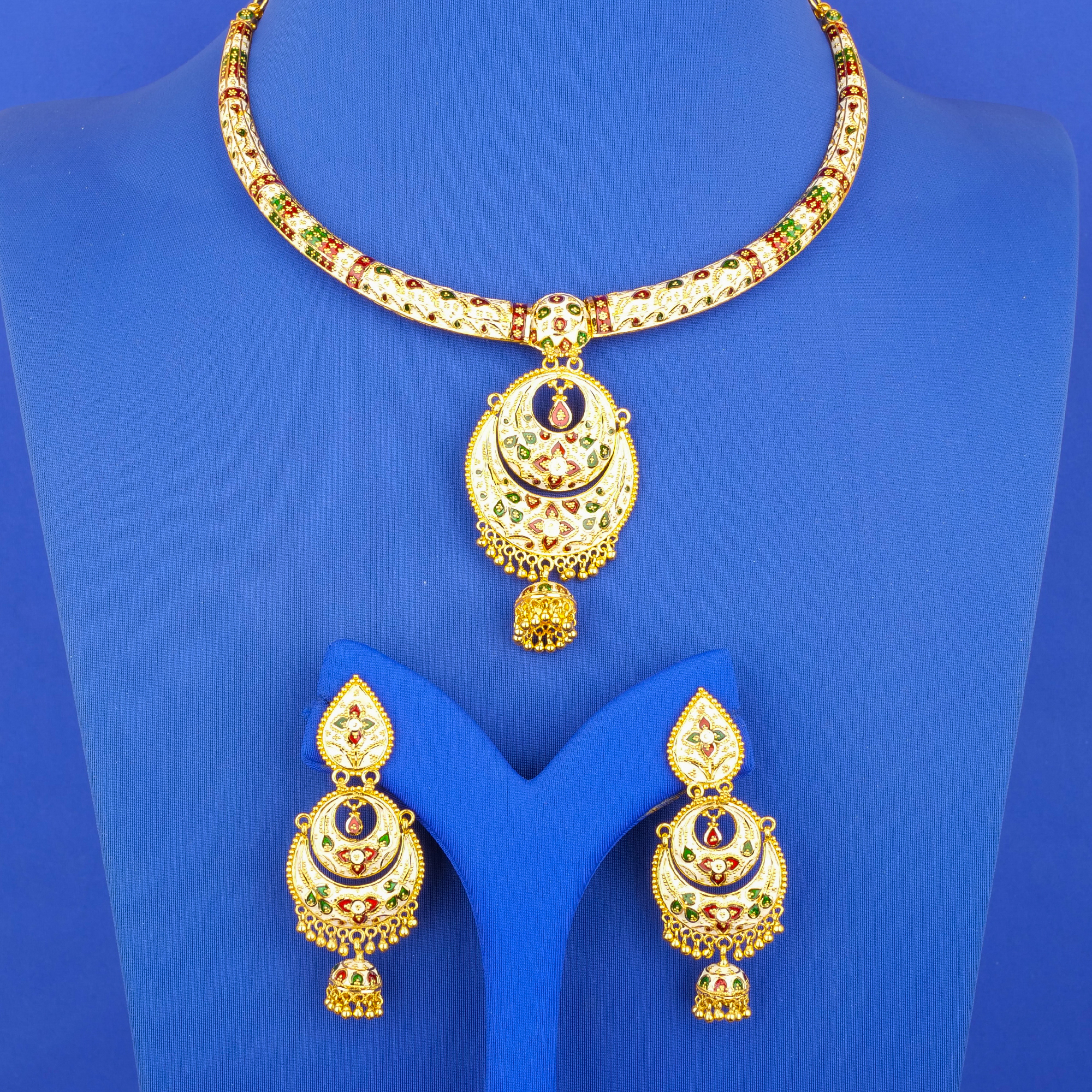 22K Minakari Gold Necklace Earring Set