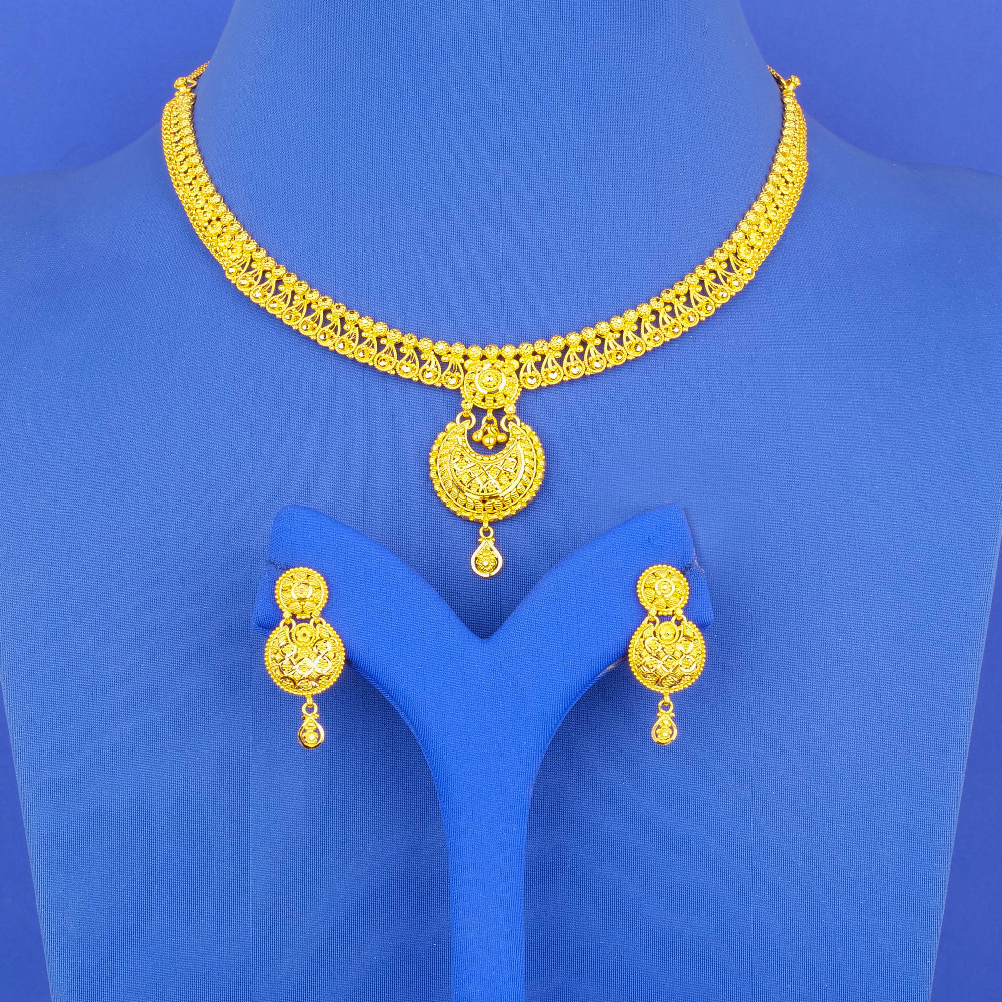 22K Gold Necklace Earring Set