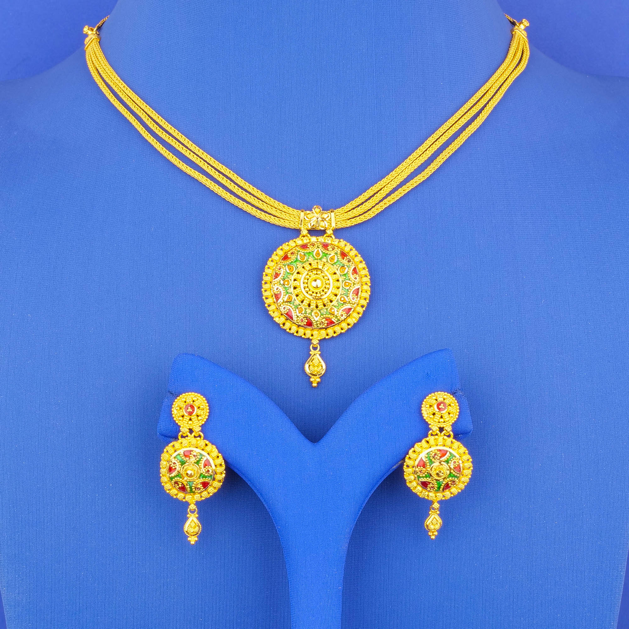 22K Minakari Gold Necklace Earring Set